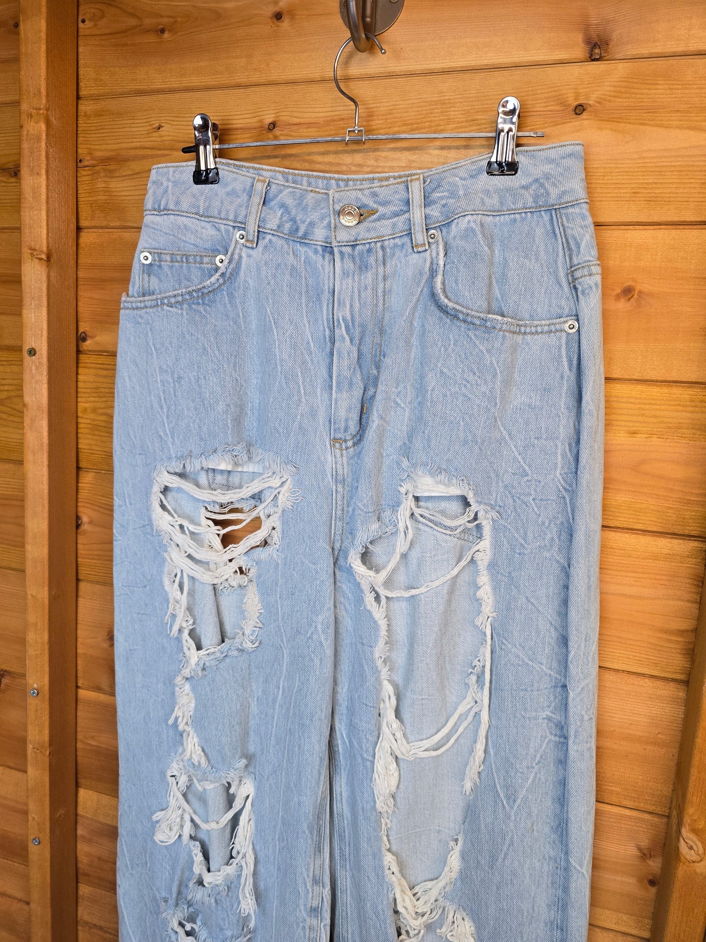 ASOS Light Blue Ripped Flared Jeans – Size 6/8, 28" Waist