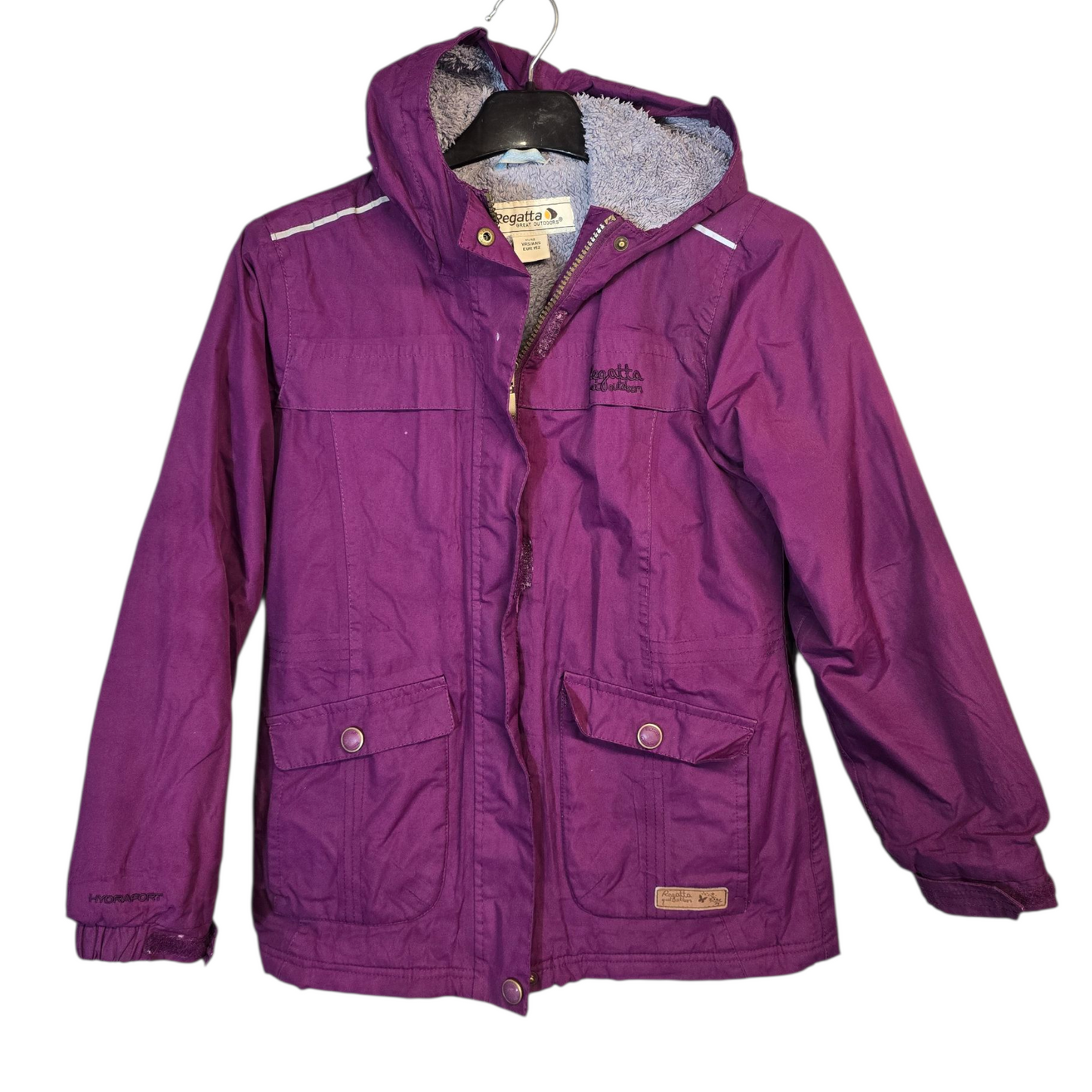 Regatta Girls Purple Coat – Fleece Hood – Zip & Velcro Close – Pockets – Size 11–12 Years