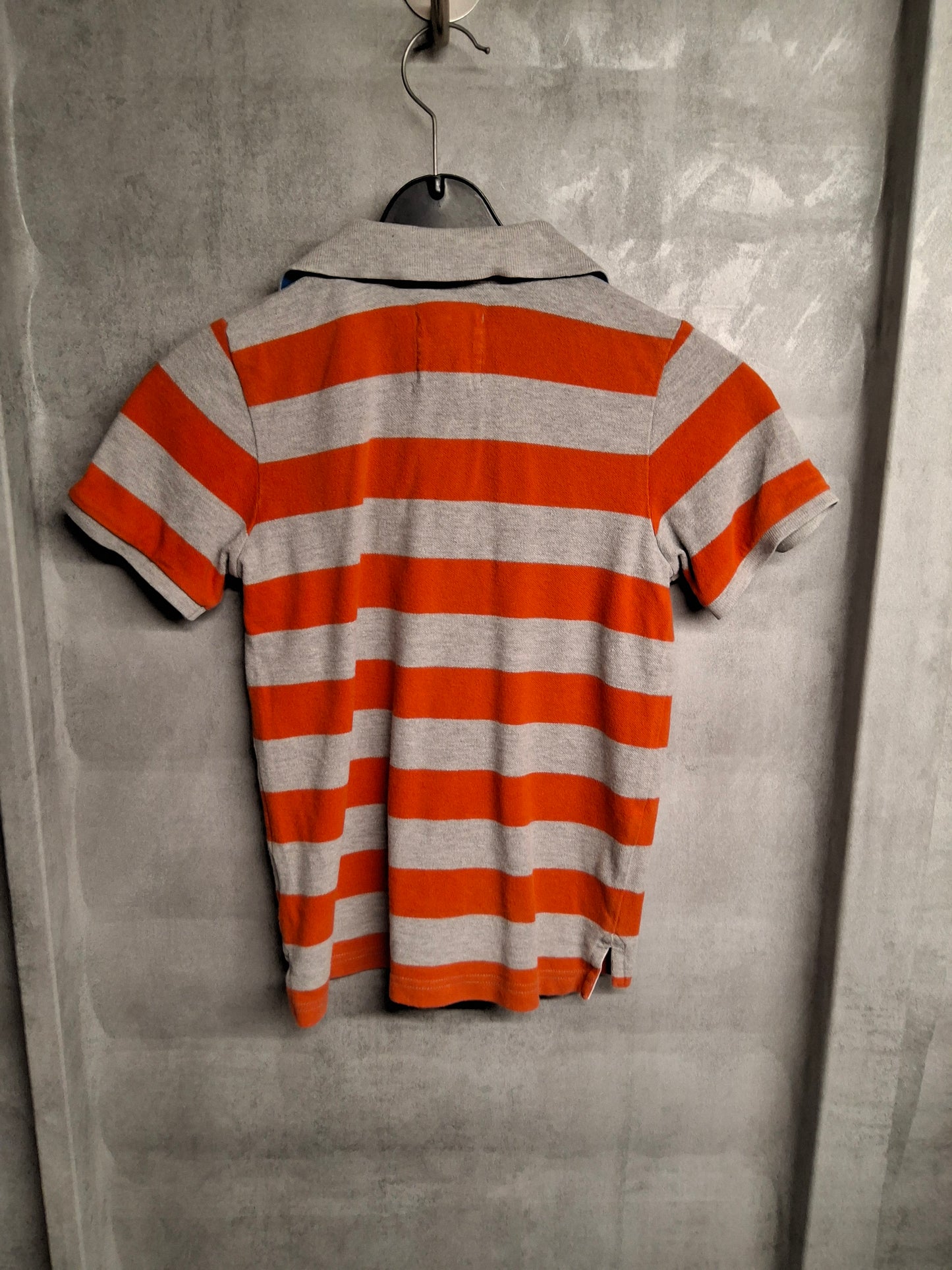 Mini Boden Boys' Orange & Grey Striped Polo T-Shirt ā 100% Cotton ā Age 6-7