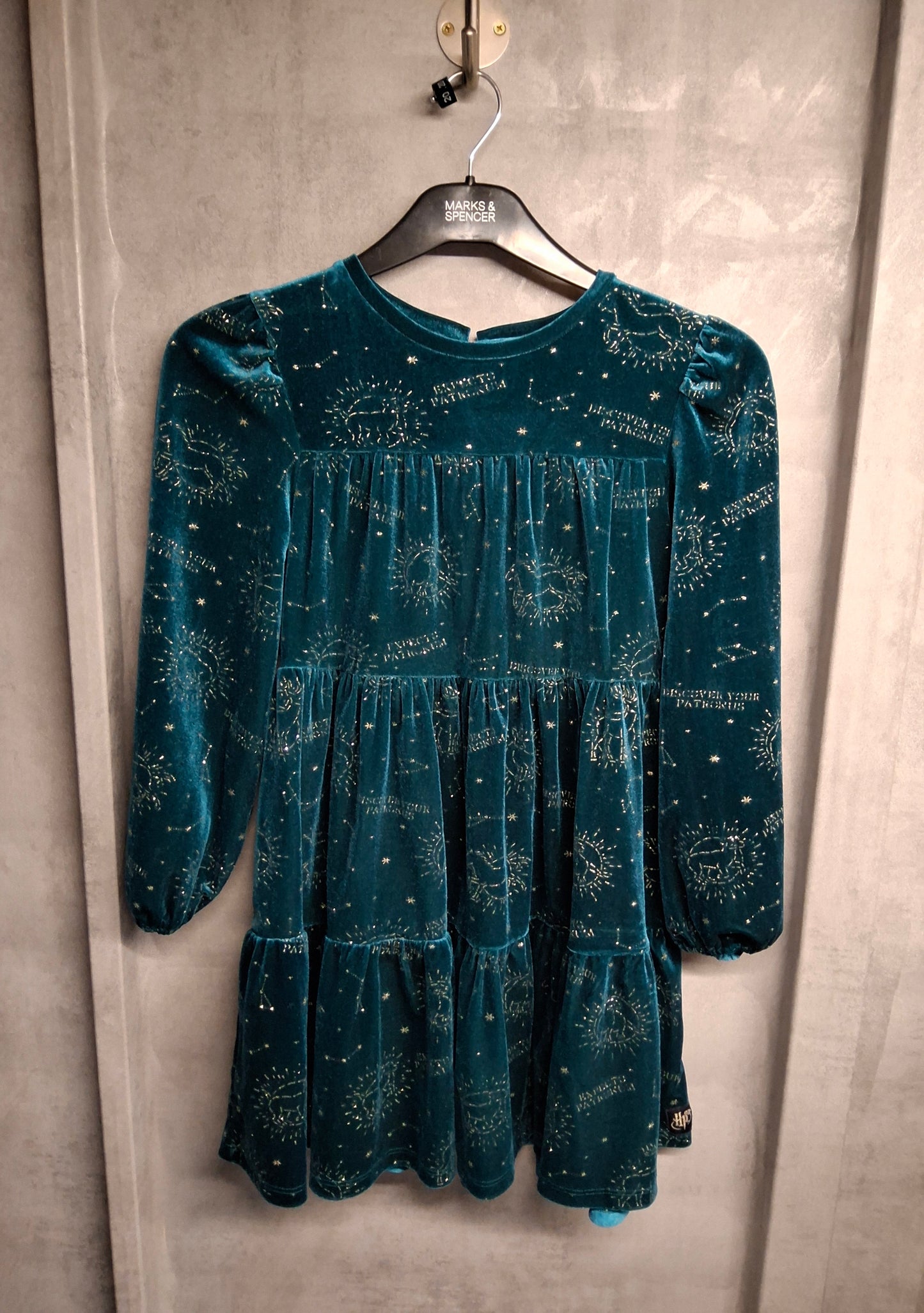 M&S Harry Potter Green Velvet & Gold Glitter Dress – Age 9-10 Years