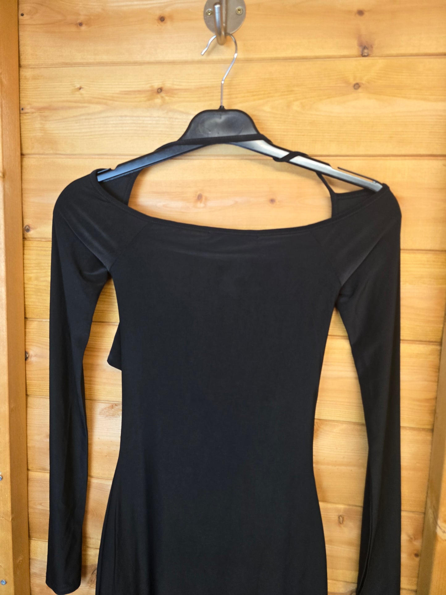 EGO Black Mini Dress Size 6 – Long Sleeves, Knotted Front, Bodycon Style, New with Tags