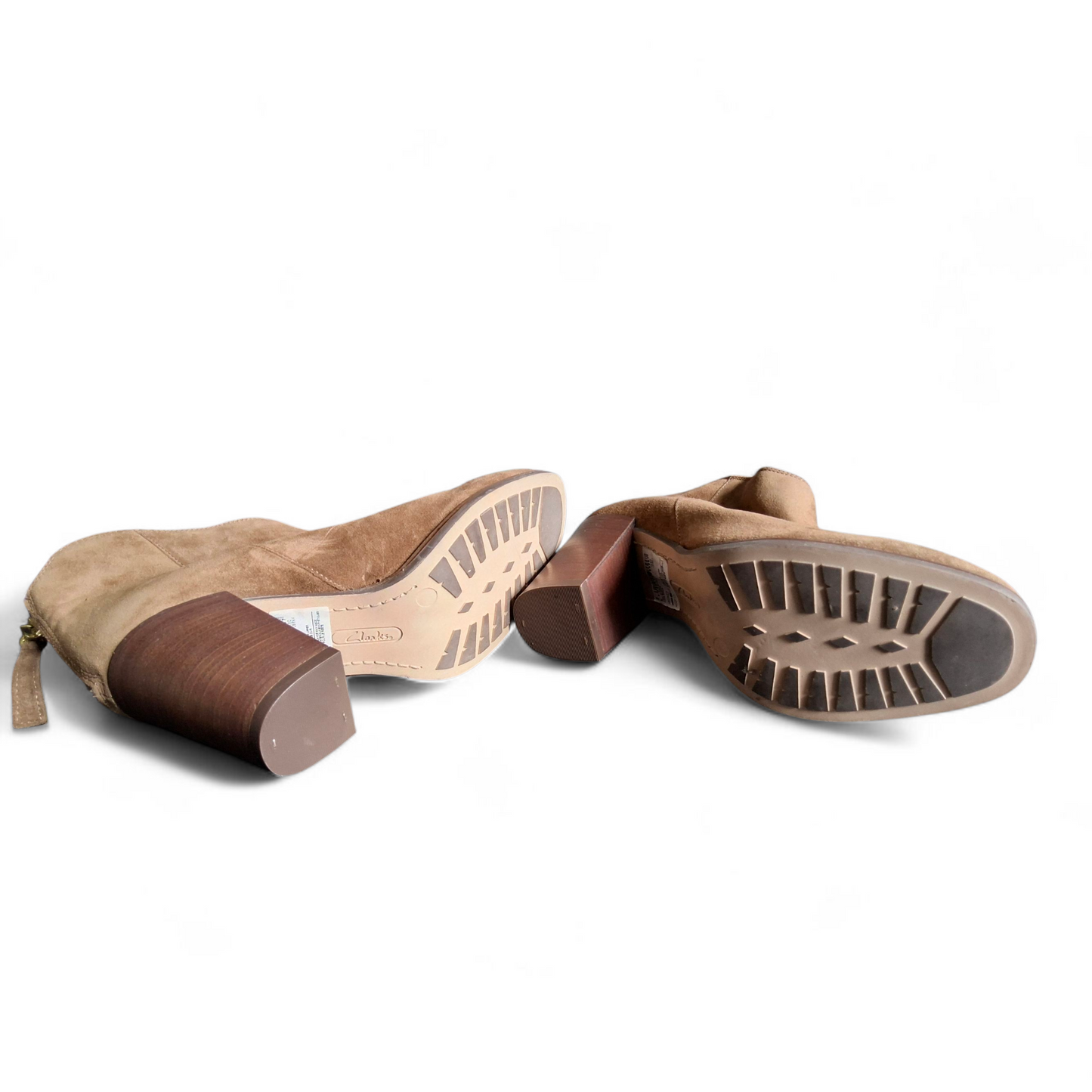 Clarks Narrative Light Brown Suede Ankle Boots – Block Heel 3.5" – UK 8 – New