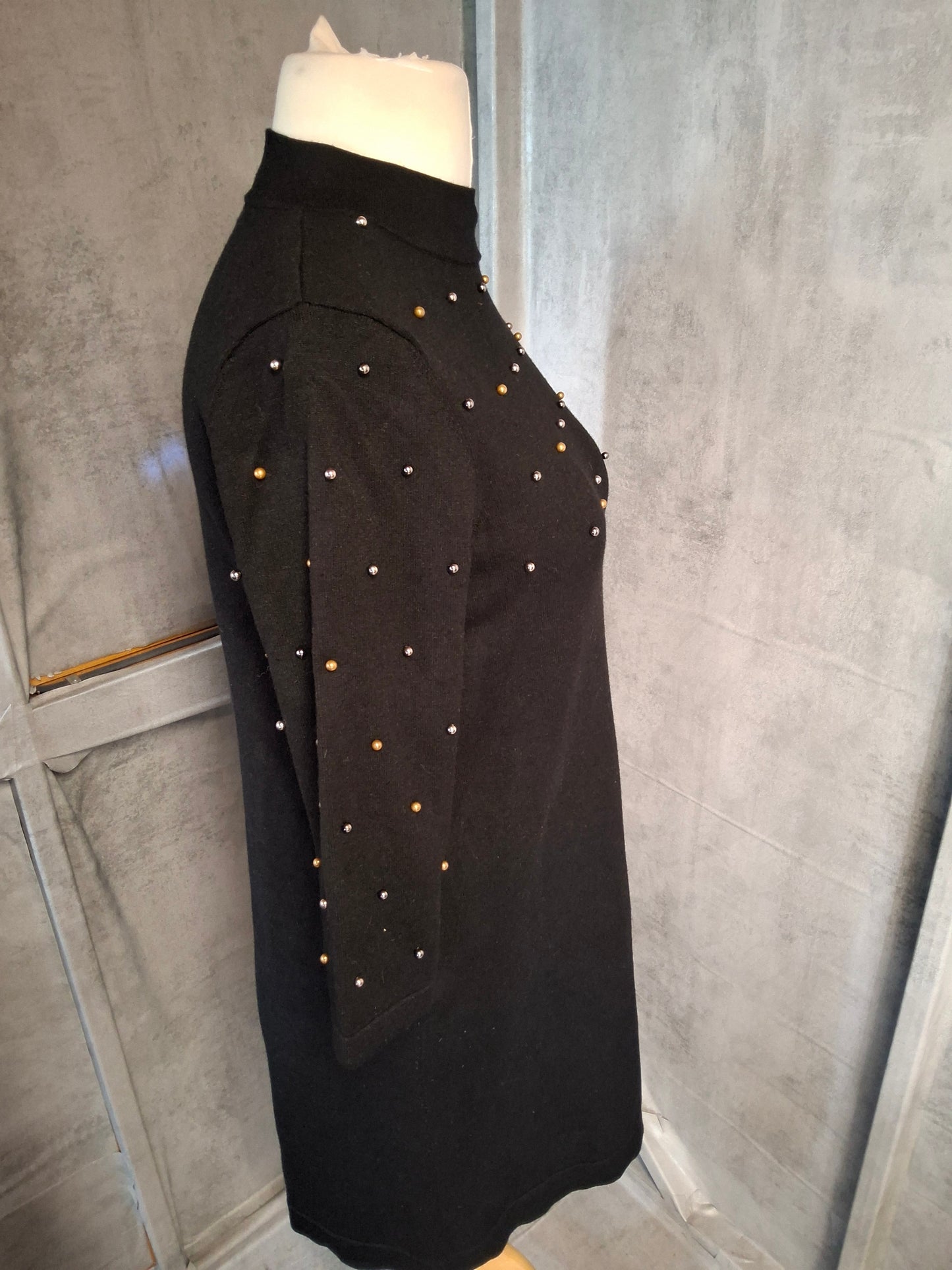 Phase Eight Black Jumper Dress – UK 10 – Gold & Silver Embellished, High Neck