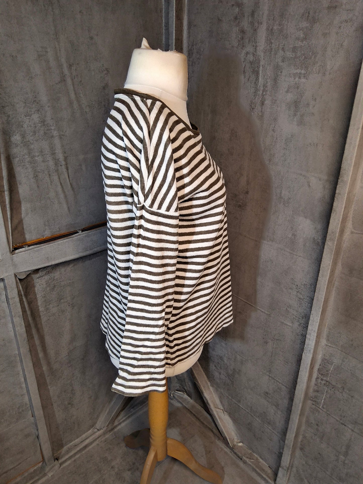 Next Green & White Striped Flannel-Style T-Shirt β Size 8 β Cotton/Nylon β Relaxed Fit