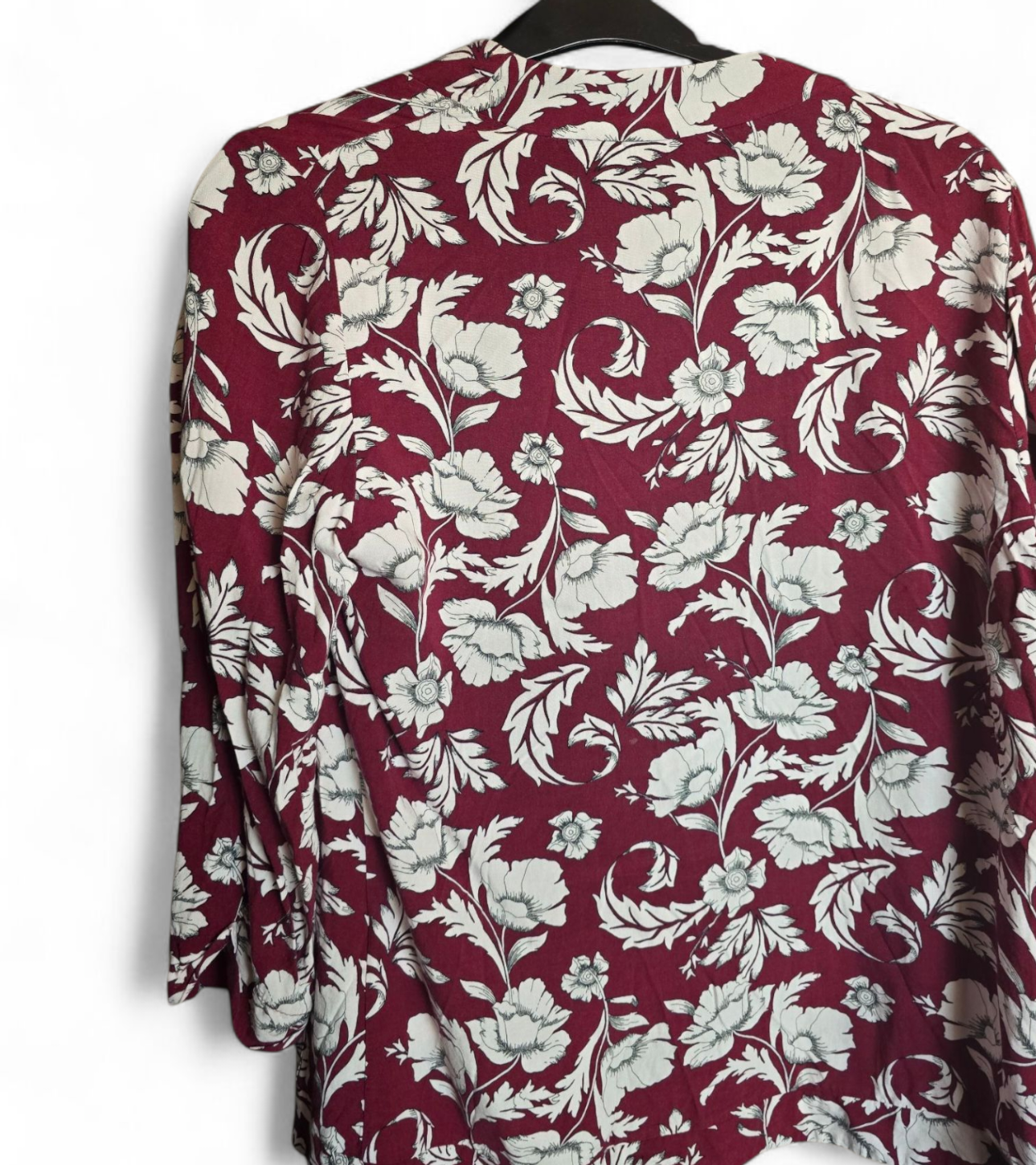 New Look Burgundy Floral Kimono – 3/4 Sleeves, Lightweight, Open Front, Effortless Style