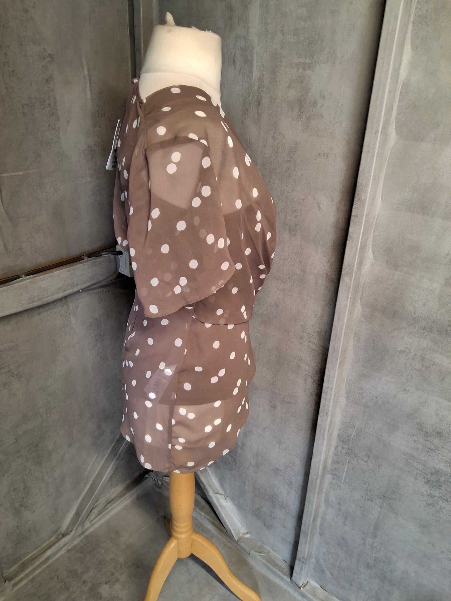 Jacques Vert Brown Polka Dot Sheer Layered Top – Size 8 – NWT RRP £69