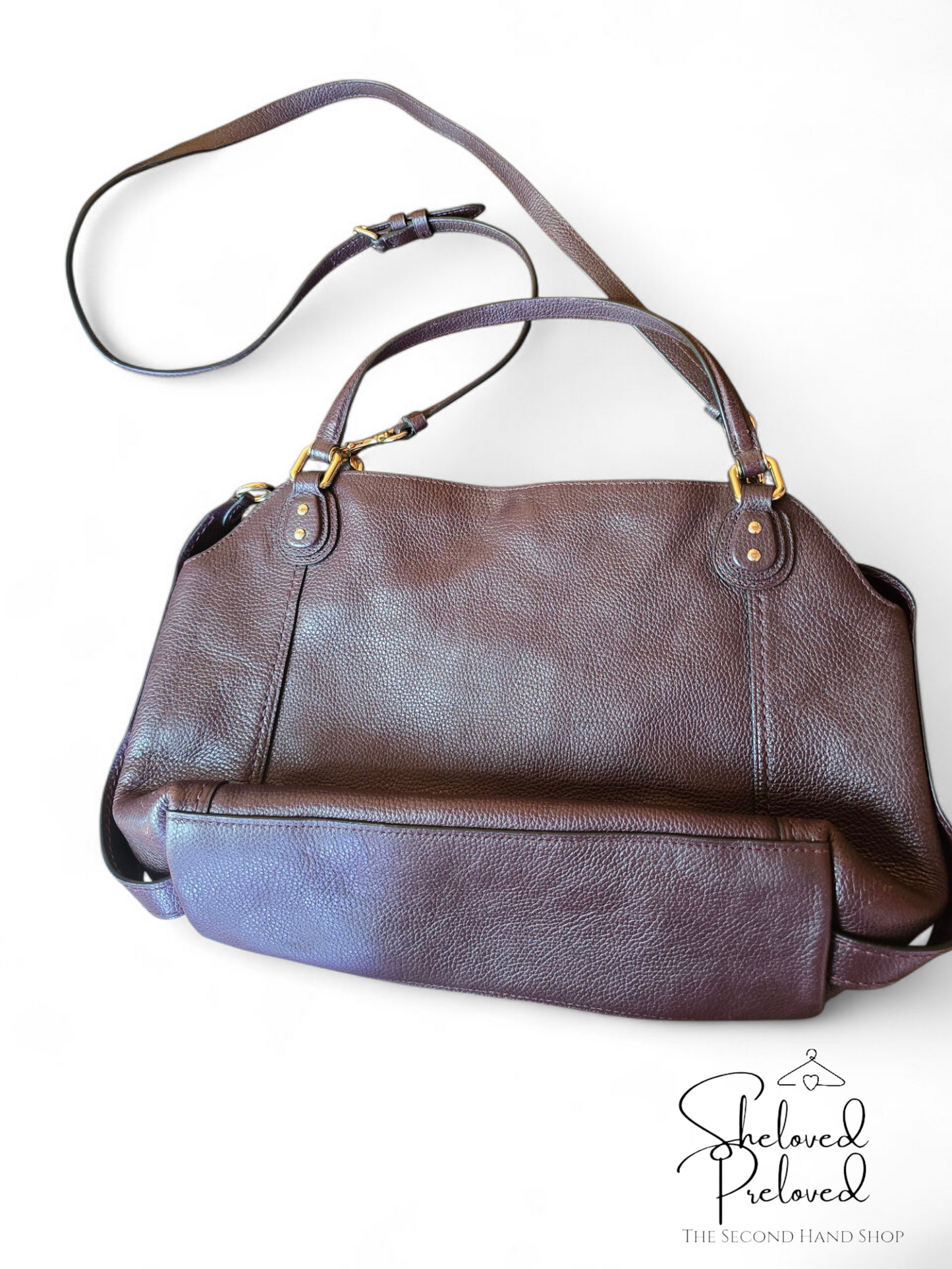 Coach Burgundy Brown Leather Handbag – Medium Size, Adjustable Strap, Creed Patch D1880-57124