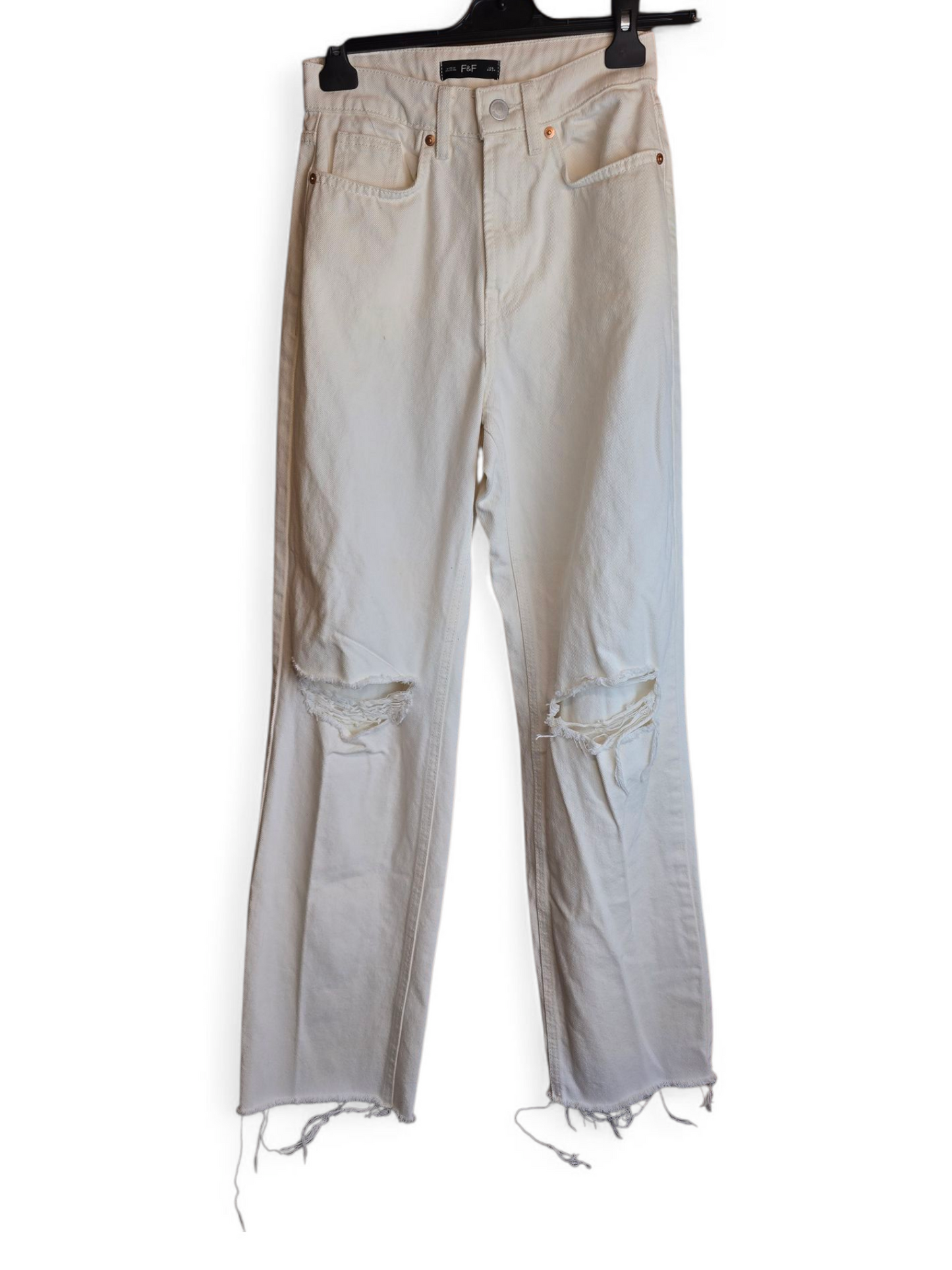 F&F white denim ripped high waisted straight leg jeans size 6