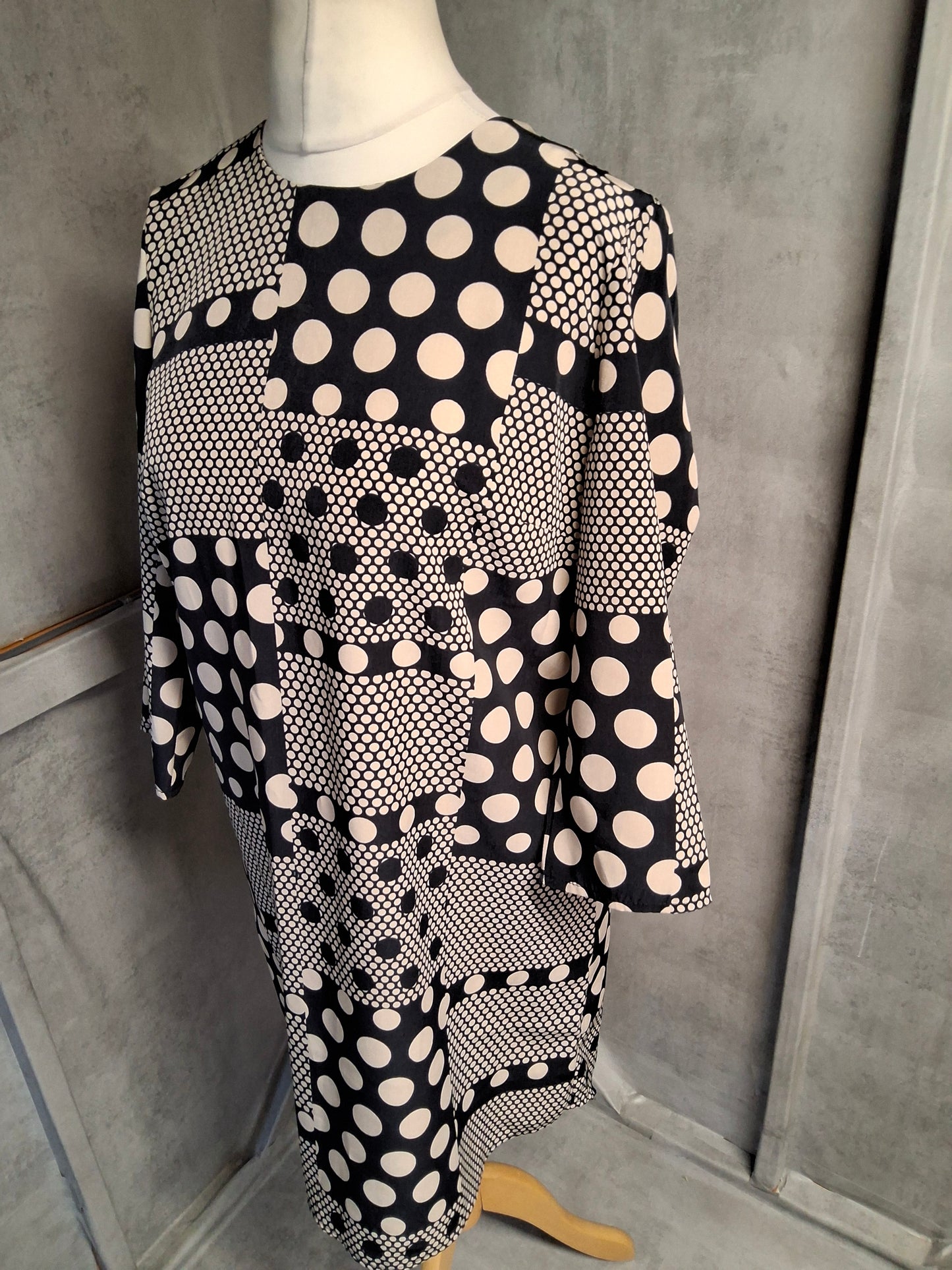 Matalan Navy & Cream Polka Dot Tunic Dress – Size 12 – ¾ Sleeves – BNWT – Smart Casual Style