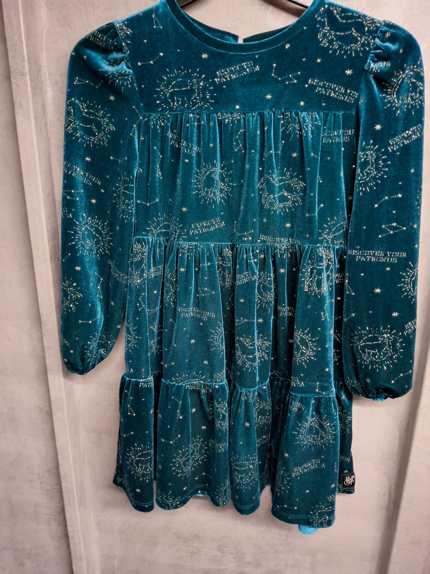 M&S Girls Harry Potter Green Velvet & Gold Glitter Dress – Age 9-10 Years