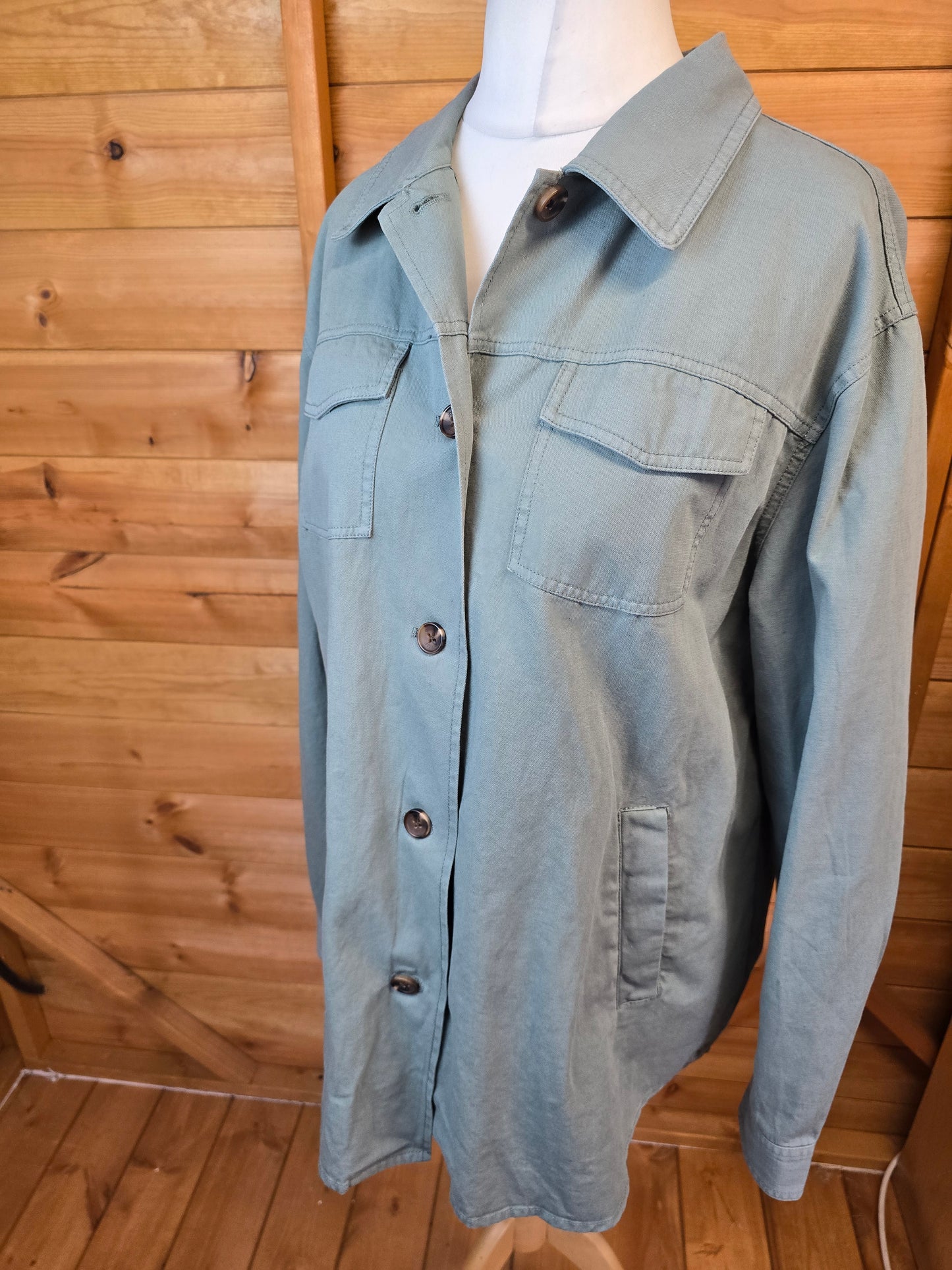 Joules Khaki Green Shacket – Size 14 – Cotton & Linen Blend
