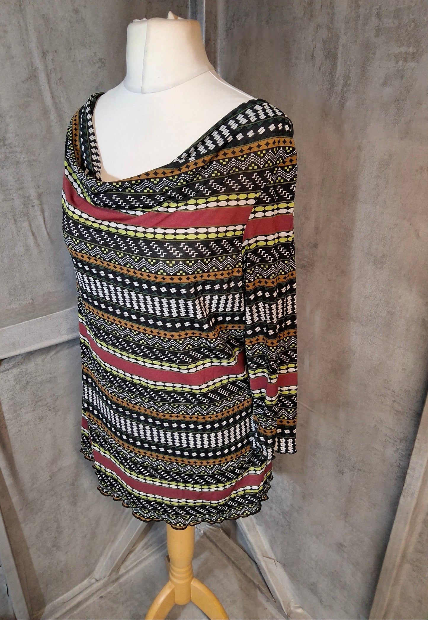 Per Una Multicoloured Patterned Stretch Top ā Size 20, 3/4 Sleeves, Polyamide