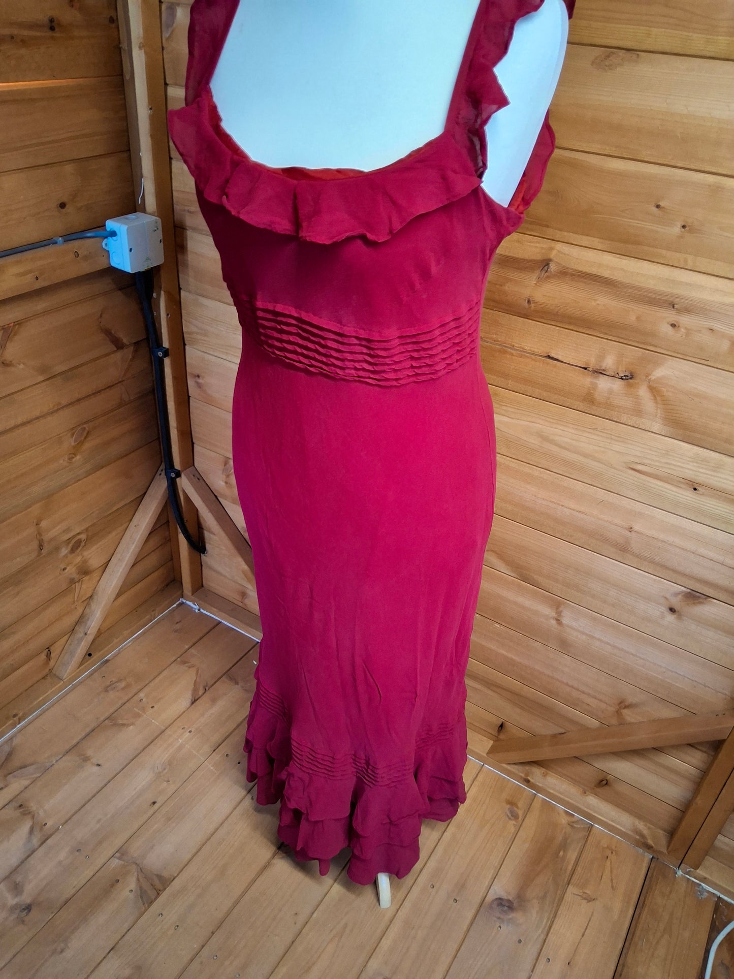 Vintage 90s Laura Ashley Red Silk Midi Dress – 100% Silk – Size M