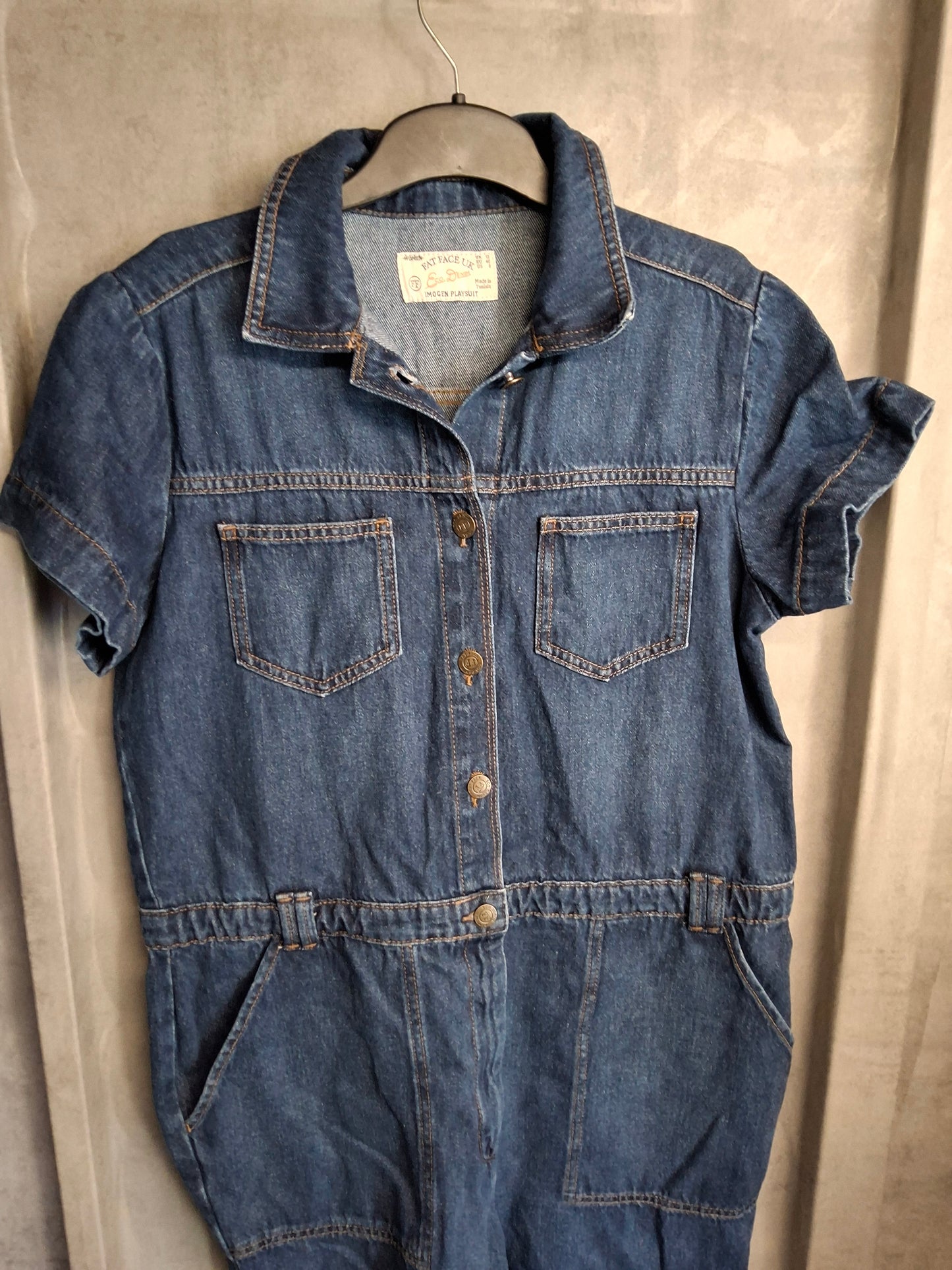 FatFace ‘Imogen’ Denim Playsuit – 100% Cotton – Size 12 with Pockets