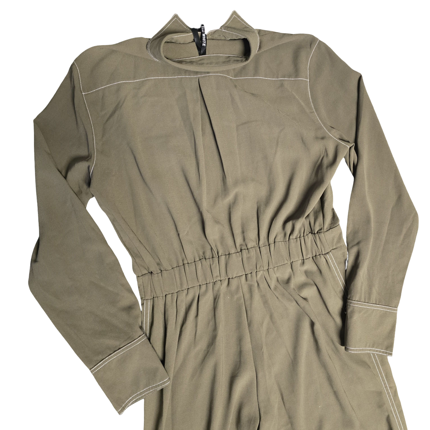 Elli White Jumpsuit Khaki Green Size 12 Utility Flared Weekend Causal