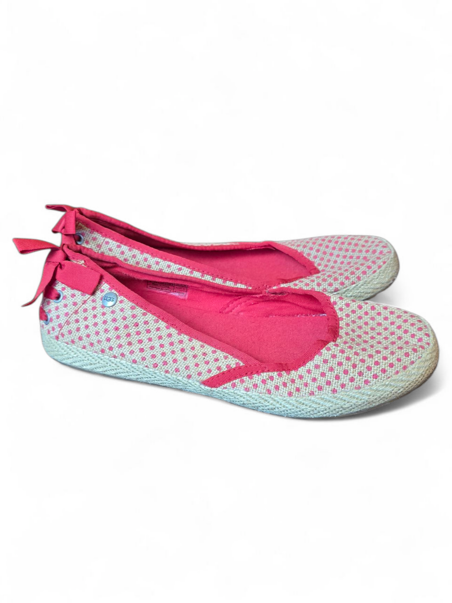 UGG Australia Polka Dot Slip-On Flats UK 4.5 – Beige/Red, Bow Back, Fleece Lined, Casual Style