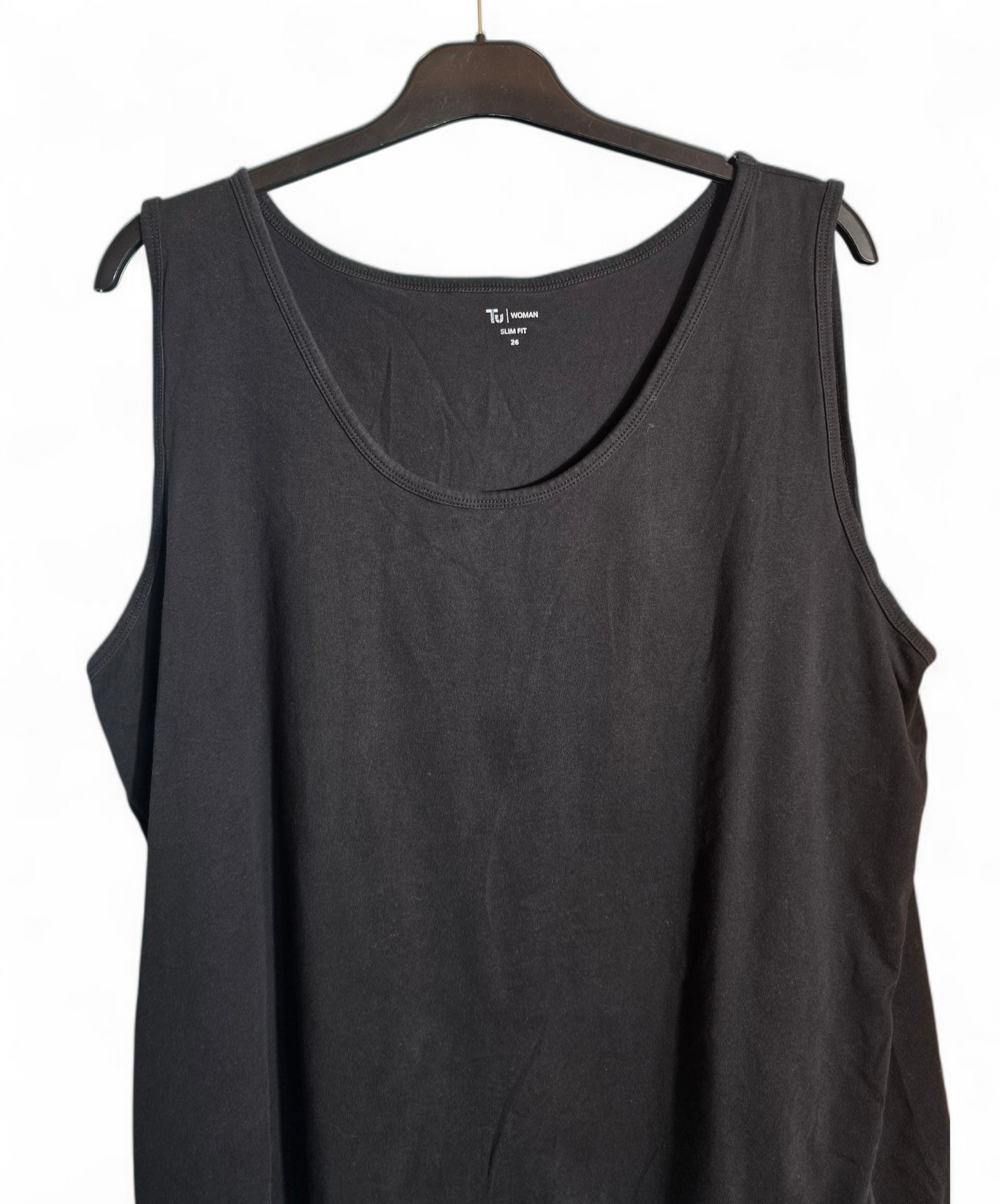 Tu Black Sleeveless Vest Top | 95% Cotton | Size 26 | Casual Basic