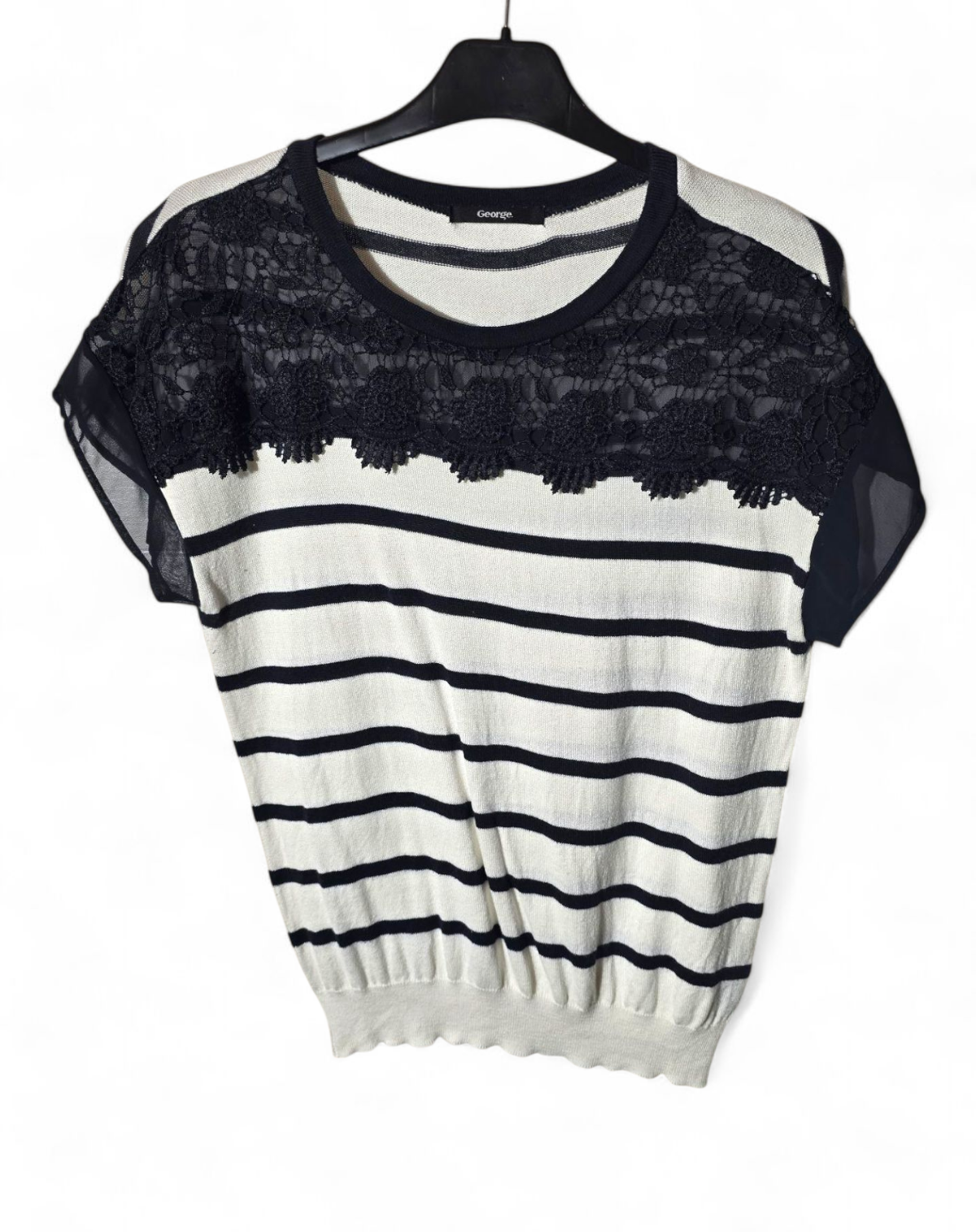 George navy & white striped short sleeved jumper size 10
