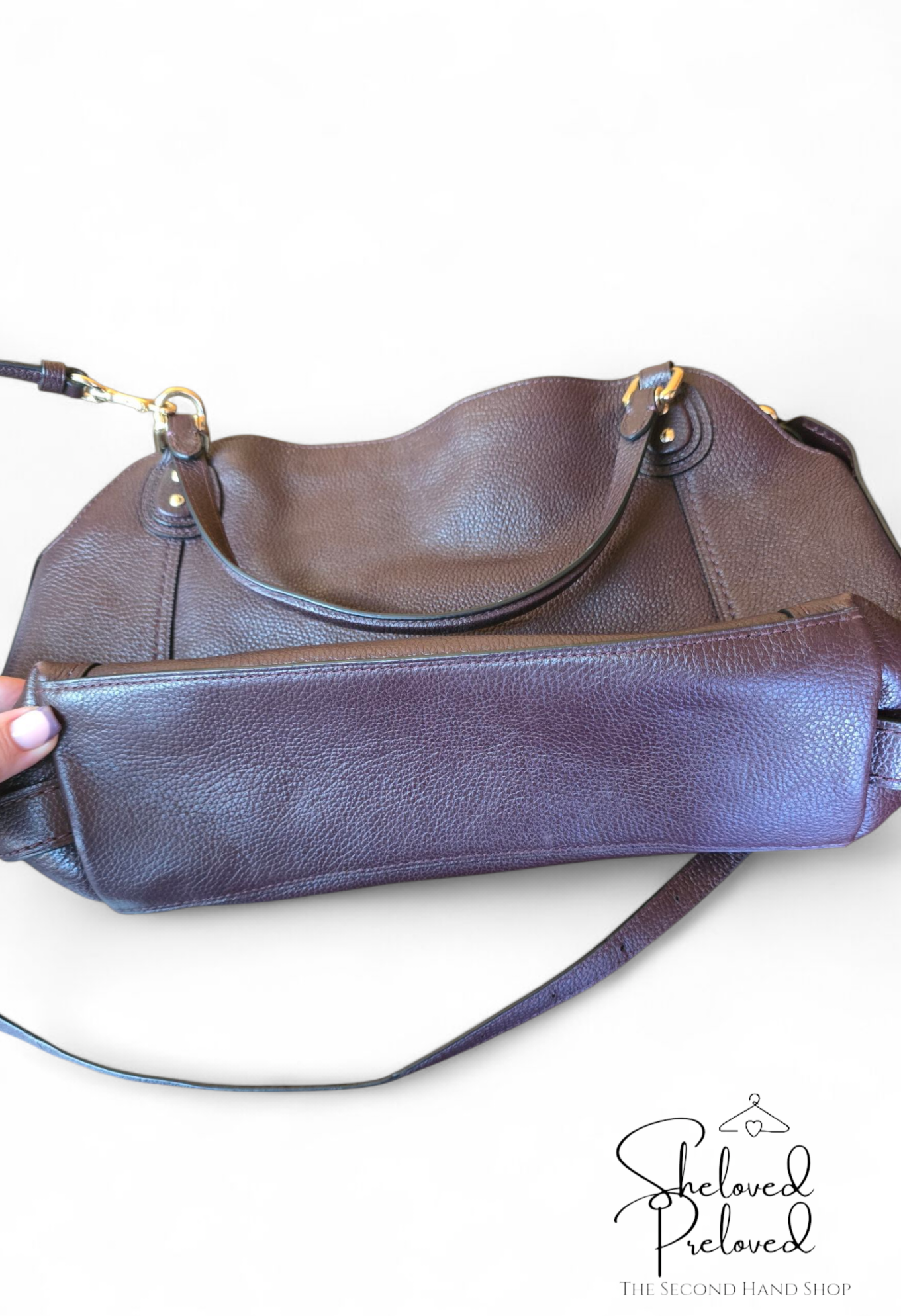 Coach Burgundy Brown Leather Handbag – Medium Size, Adjustable Strap, Creed Patch D1880-57124