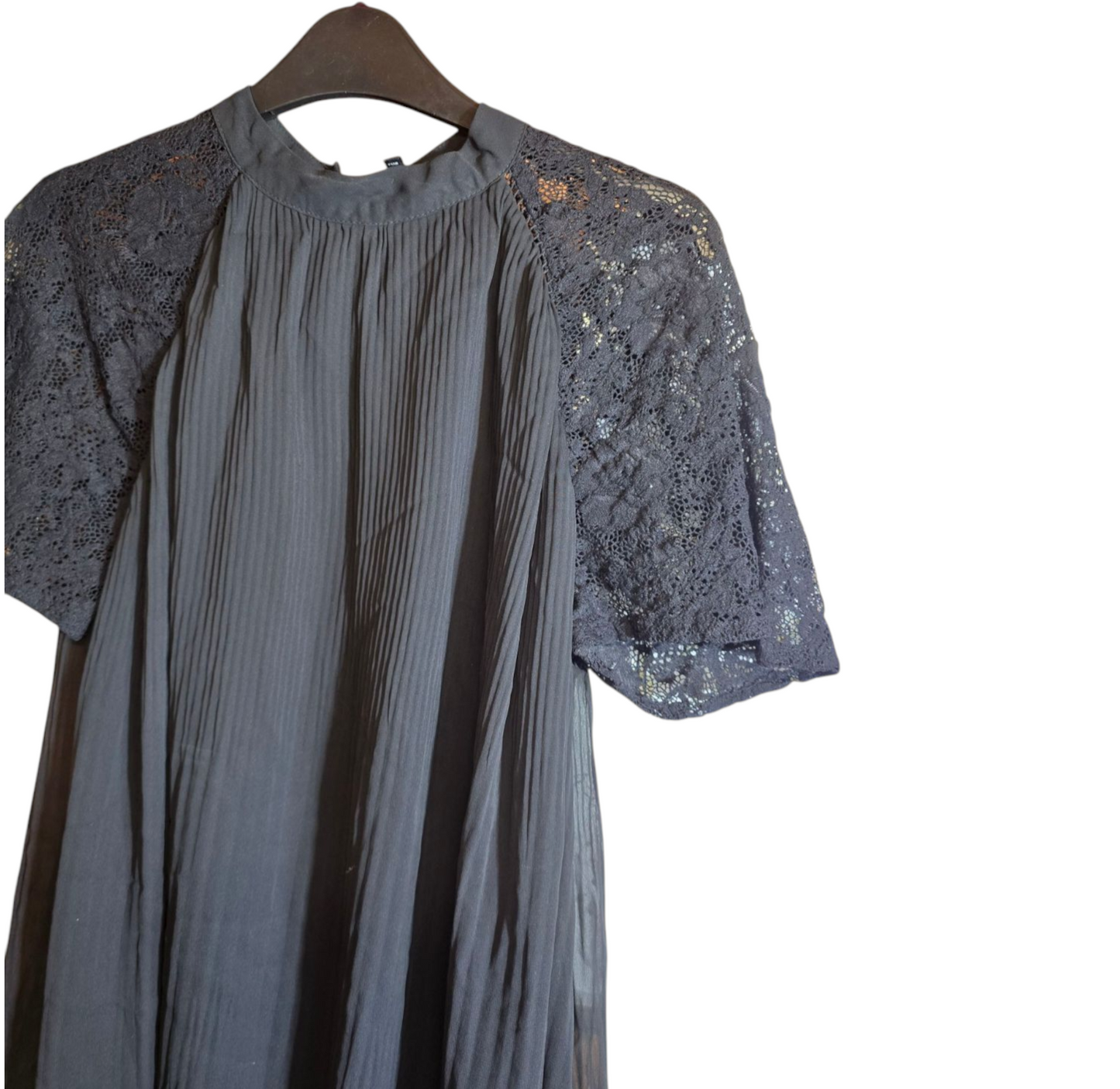 Next black pleated lace short sleeved top size 12