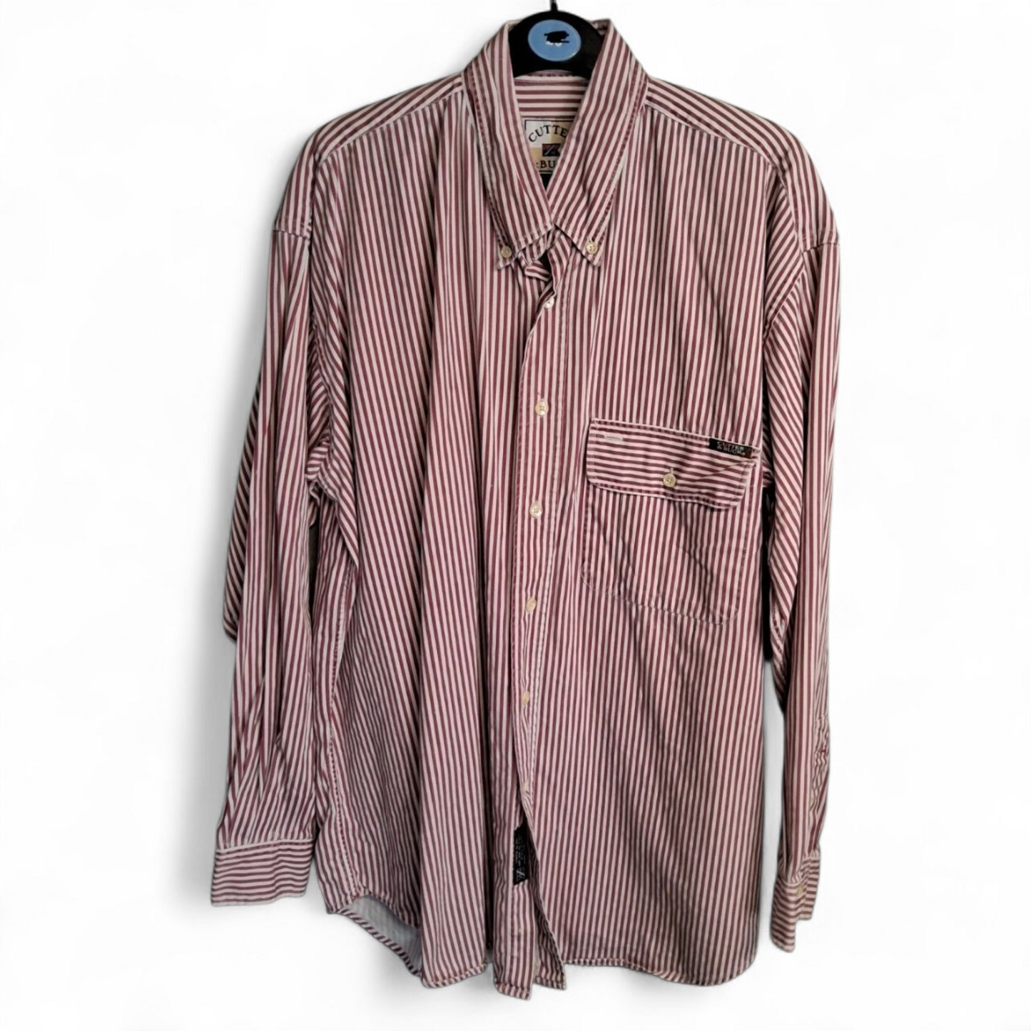 Cutter & Buck Vintage Red/White Striped Shirt – Long Sleeve, Size M, Button Down, Made in HK