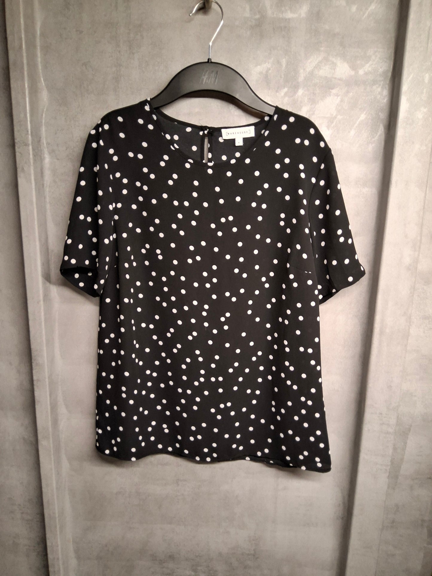 Warehouse Black & White Polka Dot Top β Size 8 β 100% Polyester