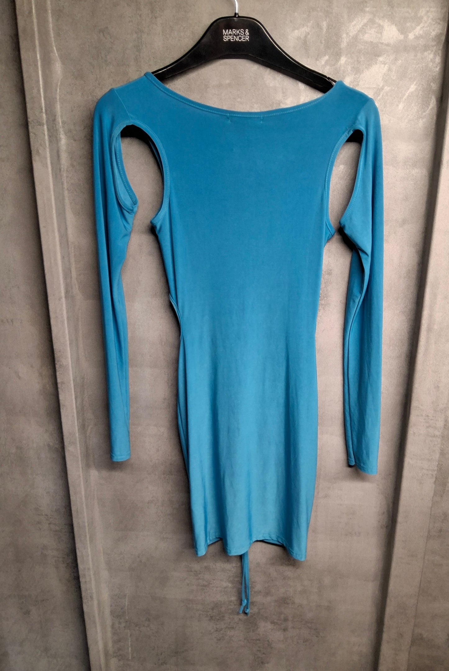 PrettyLittleThing Blue Cold Shoulder Bodycon Mini Dress ā Size 6 ā BNWT ā Tie Front Party Look