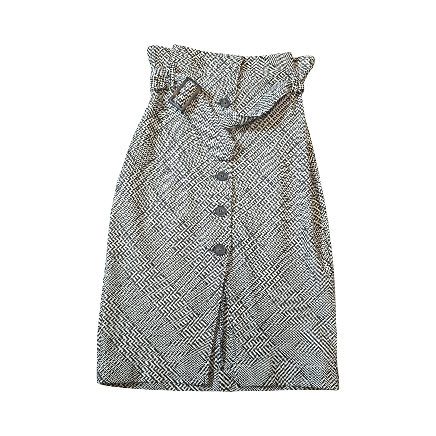 H&M Checked High-Waist Belted Skirt – Size 14 – Ruffle Waist & Button-Front