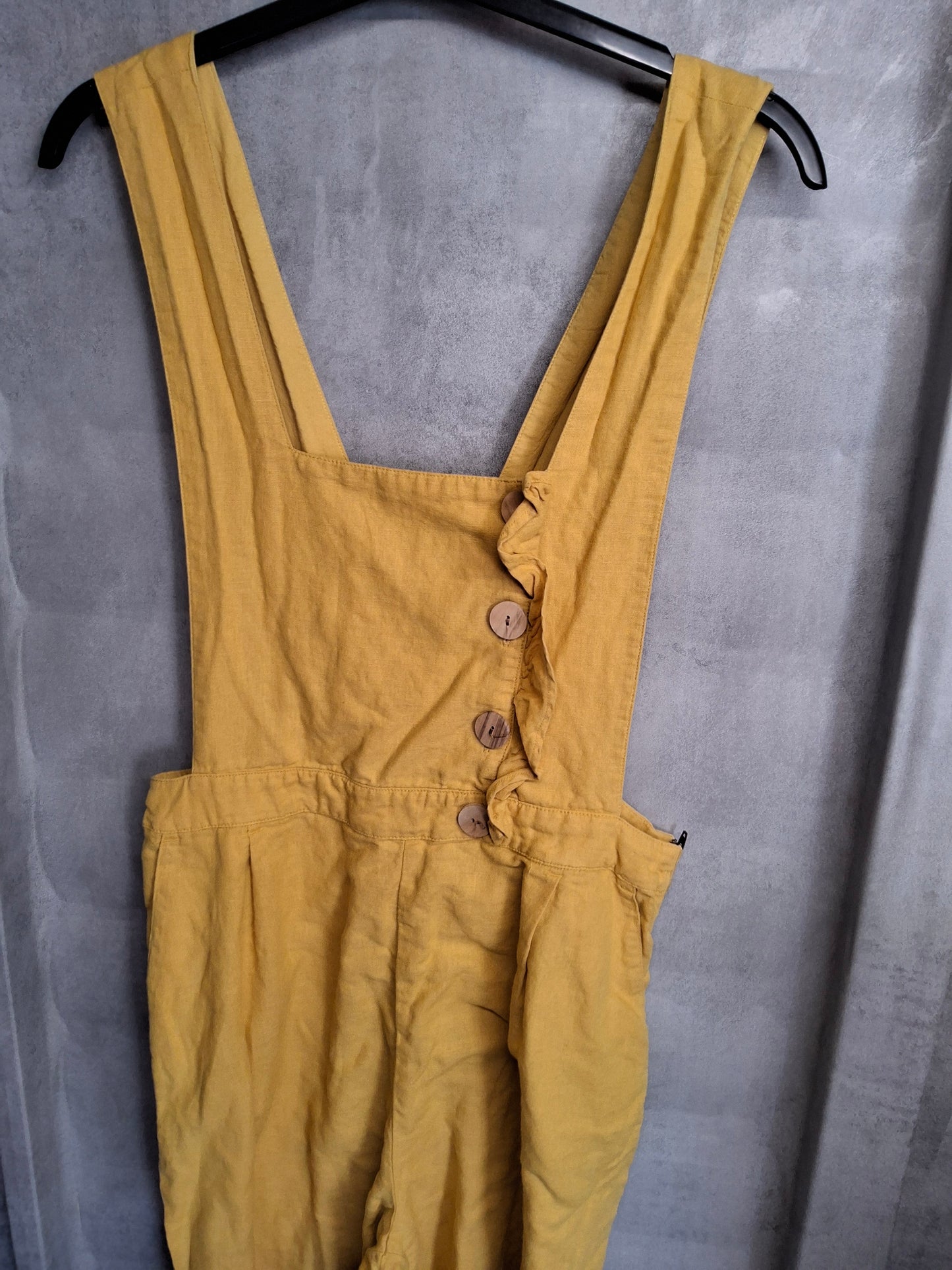 Zara Yellow Cropped Dungaree Jumpsuit | Linen Blend | Size L (UK size 12/14)
