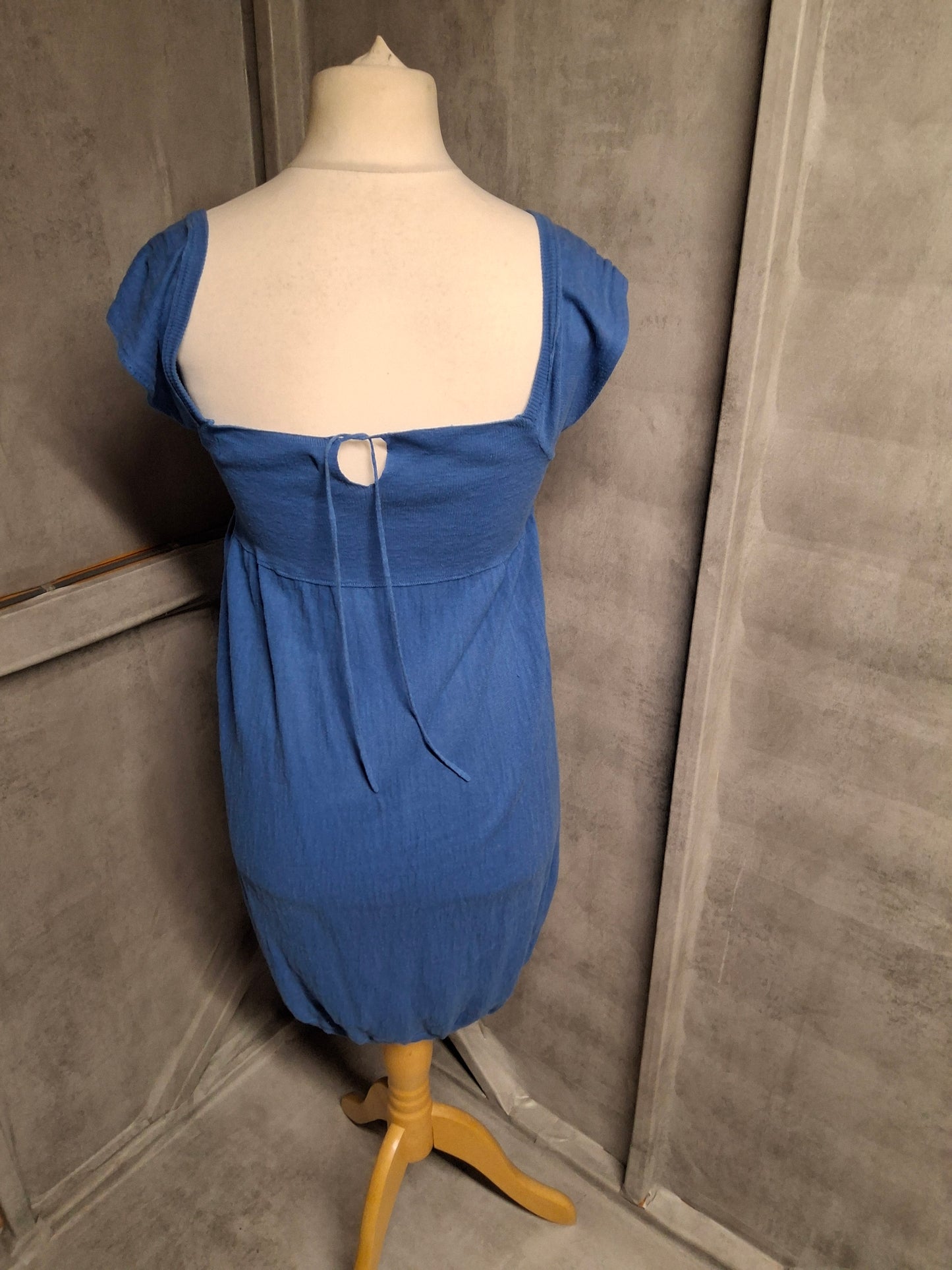 Zara Knit Blue Square Neck Dress β Size M (UK size 10/12) β Tie Back & Short Sleeve