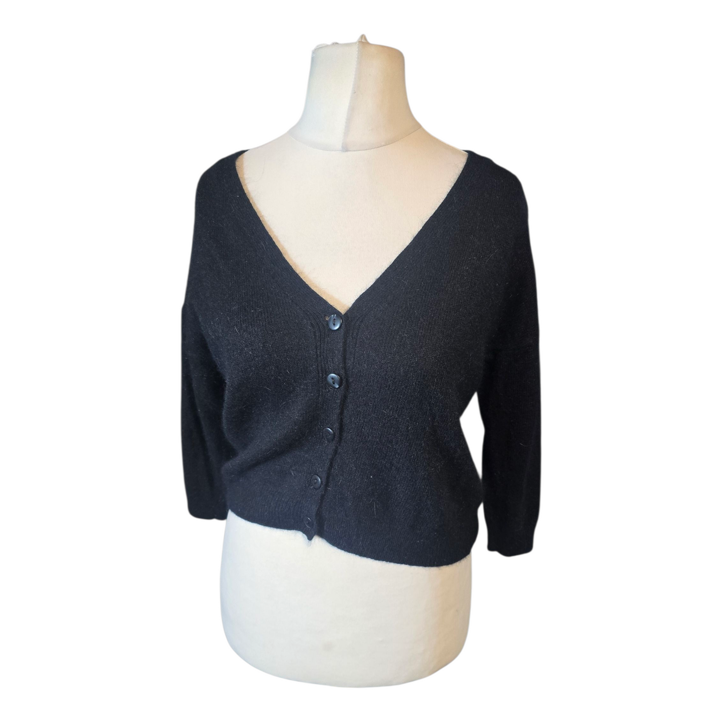 Topshop Black Cropped Cardigan ā UK 12 ā Bow Back Detail, 3/4 Sleeve