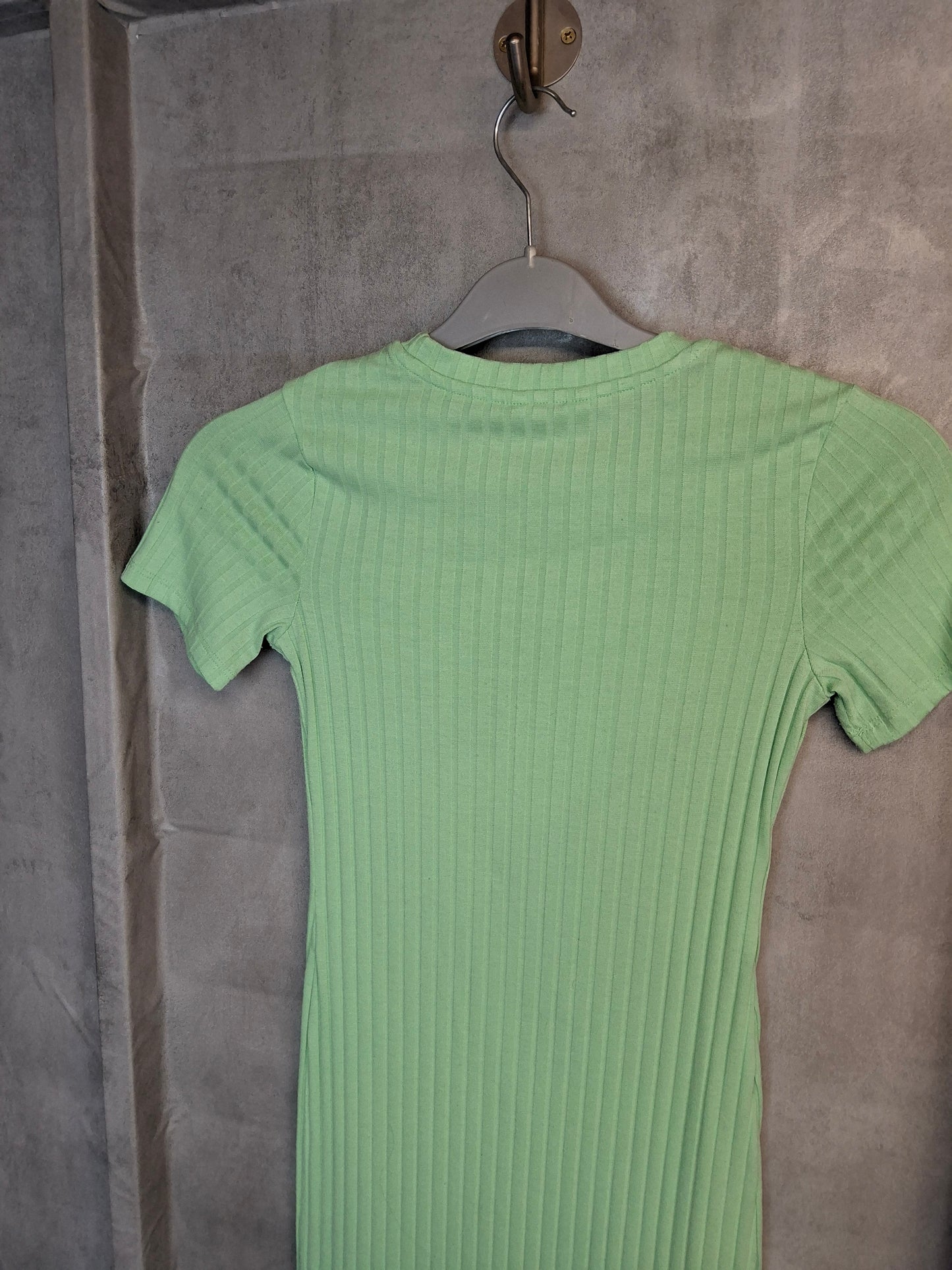 Primark Green Ribbed T-Shirt Dress | Size 6 Stretch Mini Dress Casual Fit