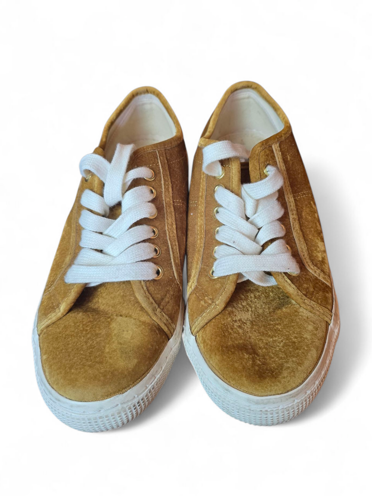 Next Mustard & White Suede Lace-Up Pumps Size 6 – Round Toe, Smart Casual Style, Versatile Fit