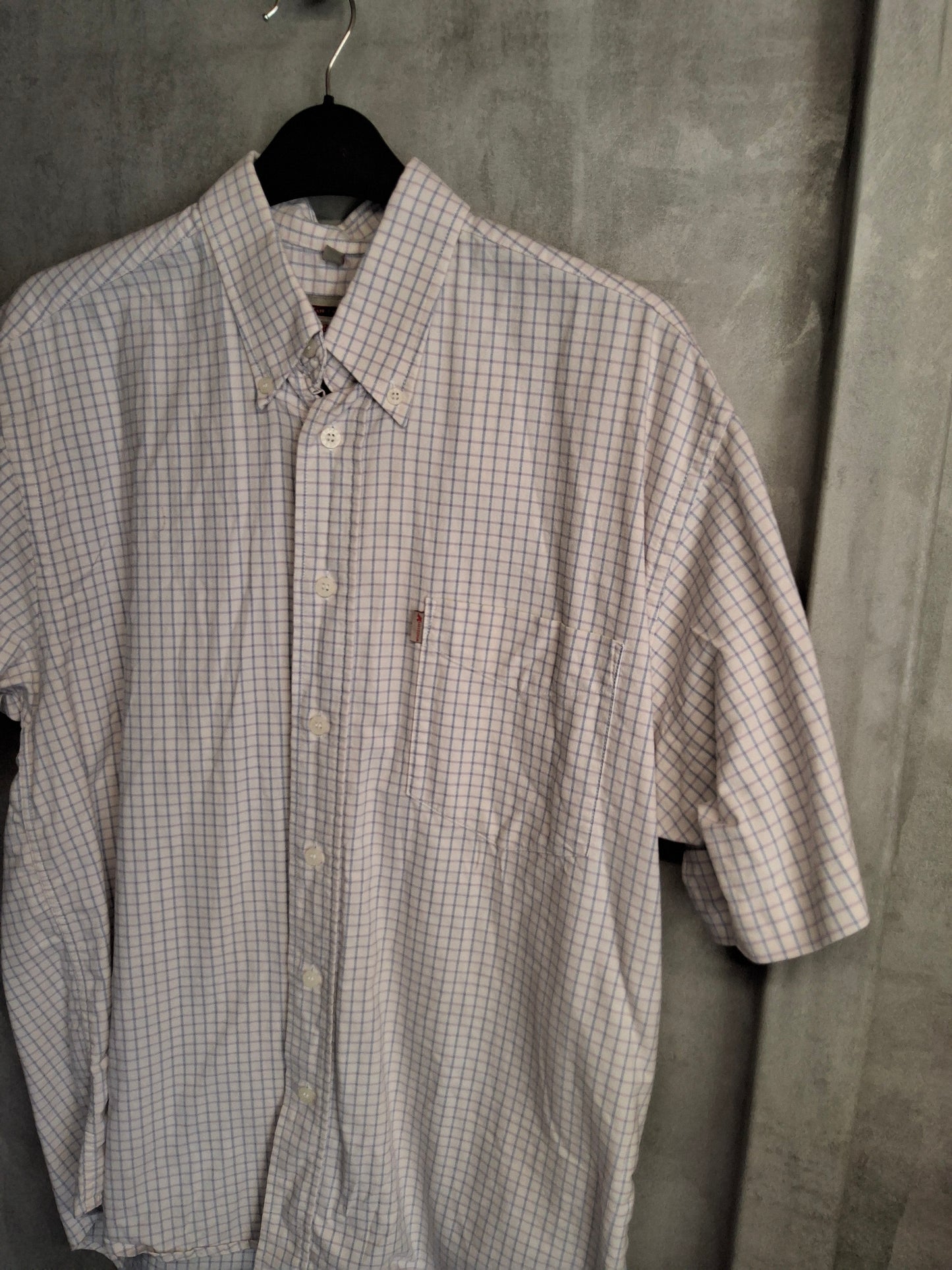 Men's Vintage 90s Lee Cooper purple & blue checked short sleeved shirt 15"