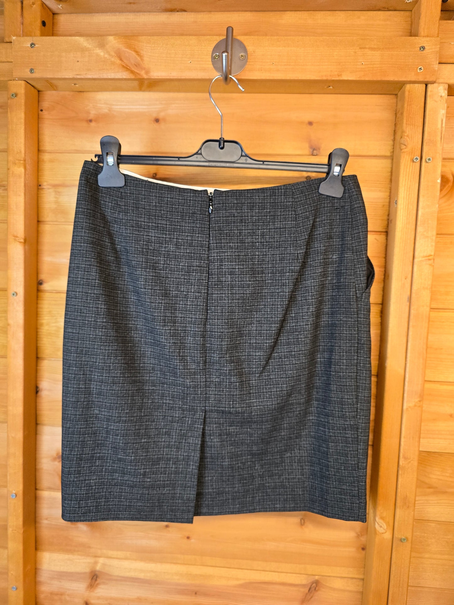 Next Black Checked Work Skirt – Size 10 Regular, Above Knee, Pockets, Back Slit, Lined