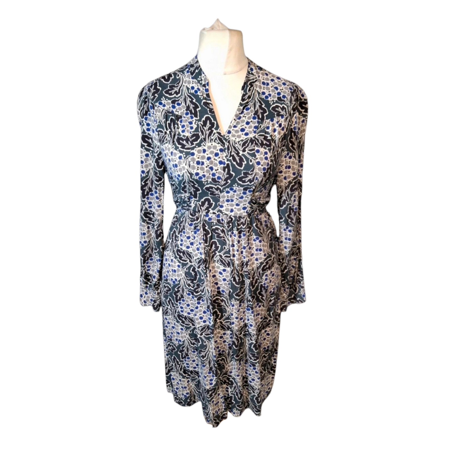 Boden Green & Blue Floral Tie-Waist Midi Dress β UK 12R