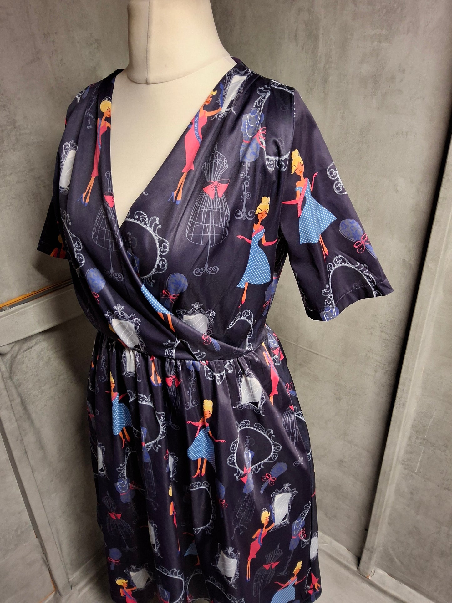 Lindy Bop Purple Glam Print Dress β Size 12 β Pockets & Flared Skirt