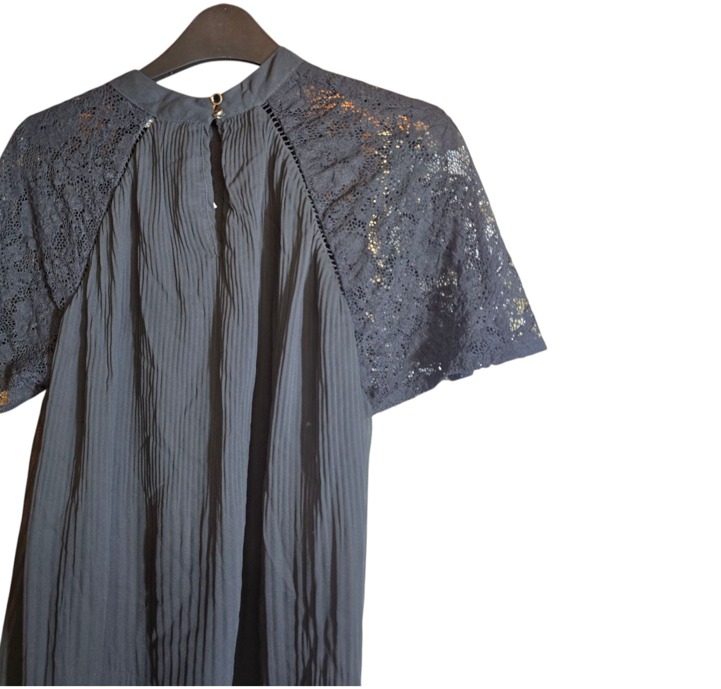 Next black pleated lace short sleeved top size 12