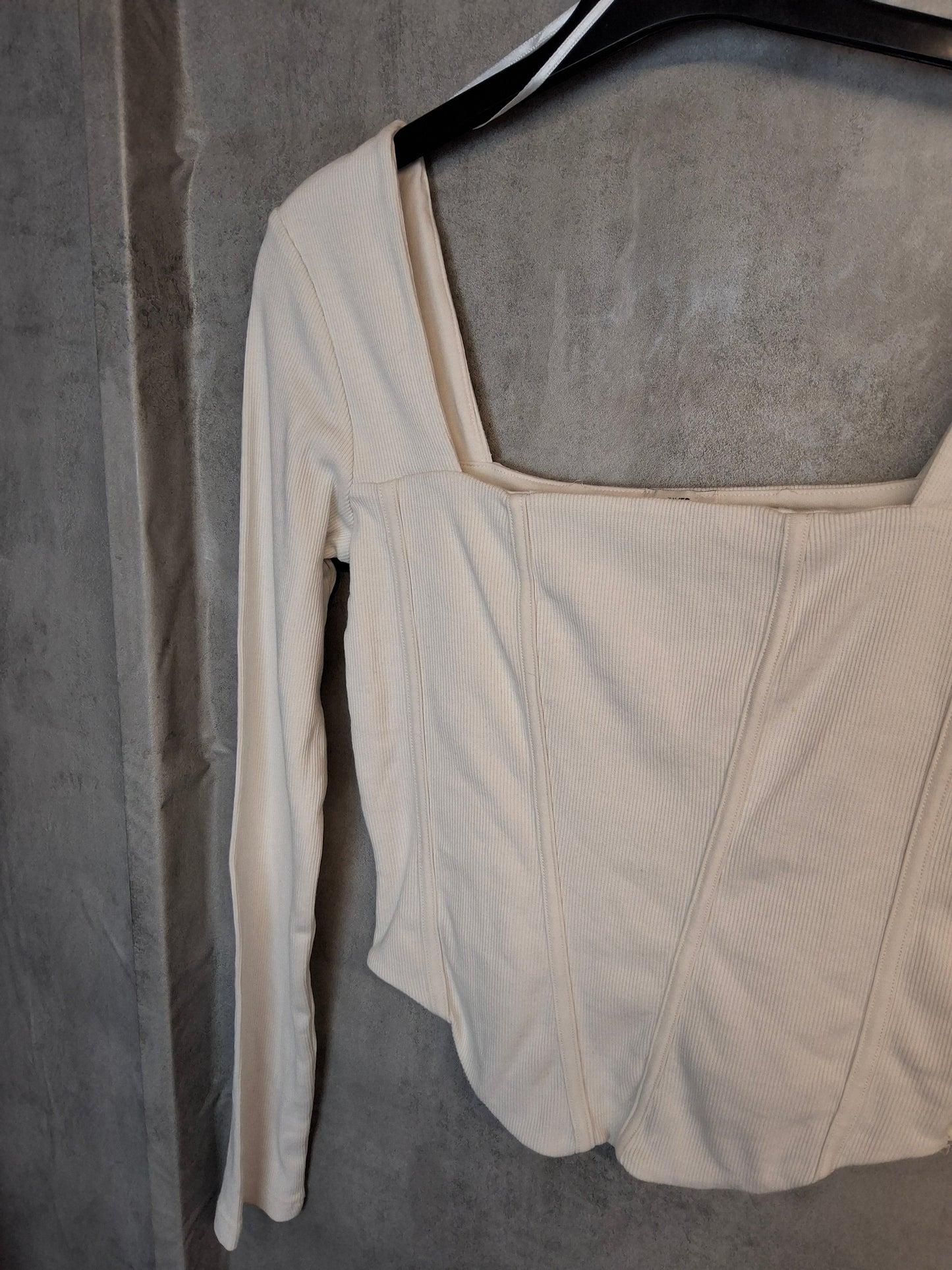 River Island Off-White Ribbed Corset Style Crop Top – Size 10