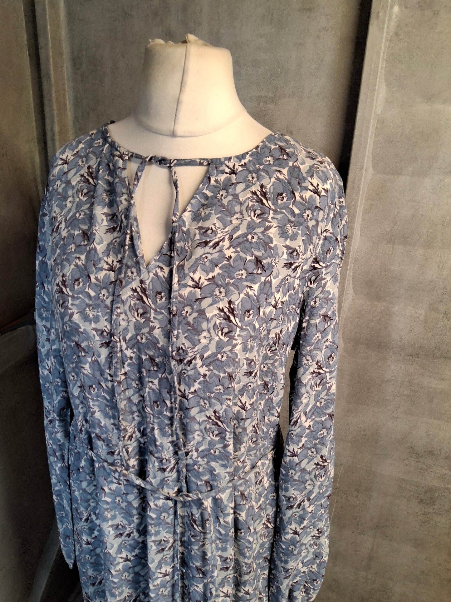 Next Blue & White Floral Maxi Dress β Size 12 β Long Sleeves, Belted