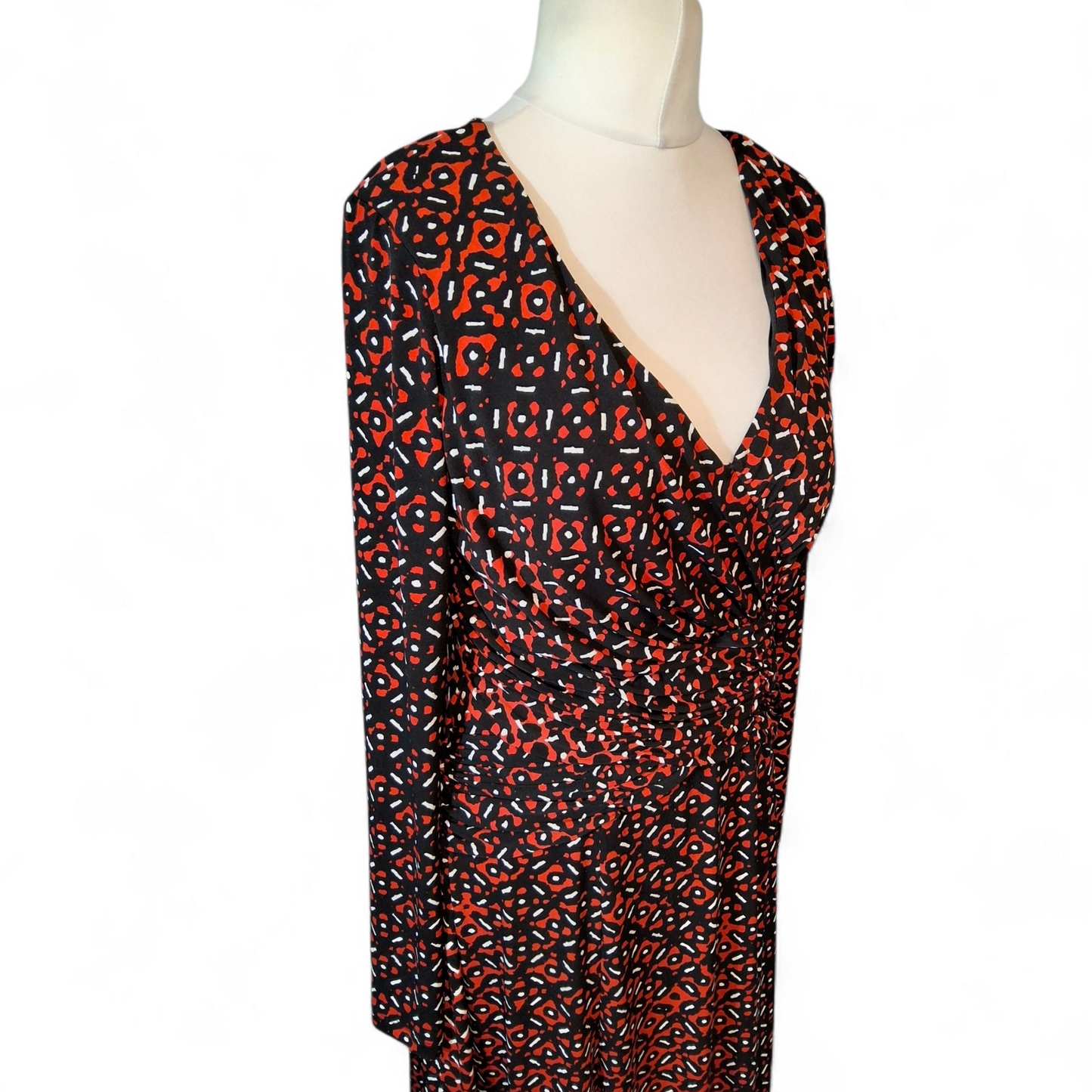 Long Tall Sally Black, Red & White Print Midi Dress – Size 14