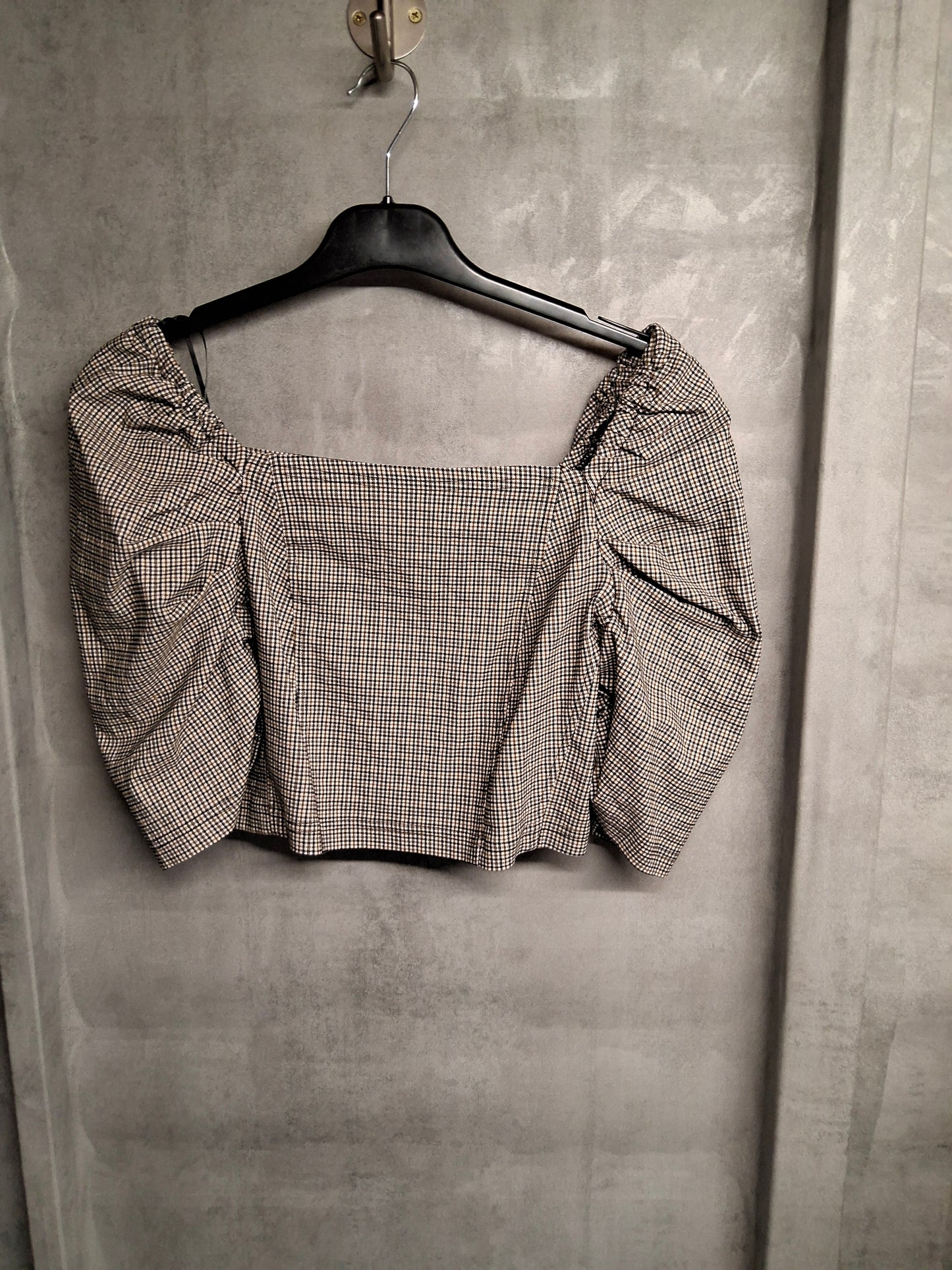 Topshop Check Puff Sleeve Crop Top – Size 10 – Square Neck Sass & Vintage Feels