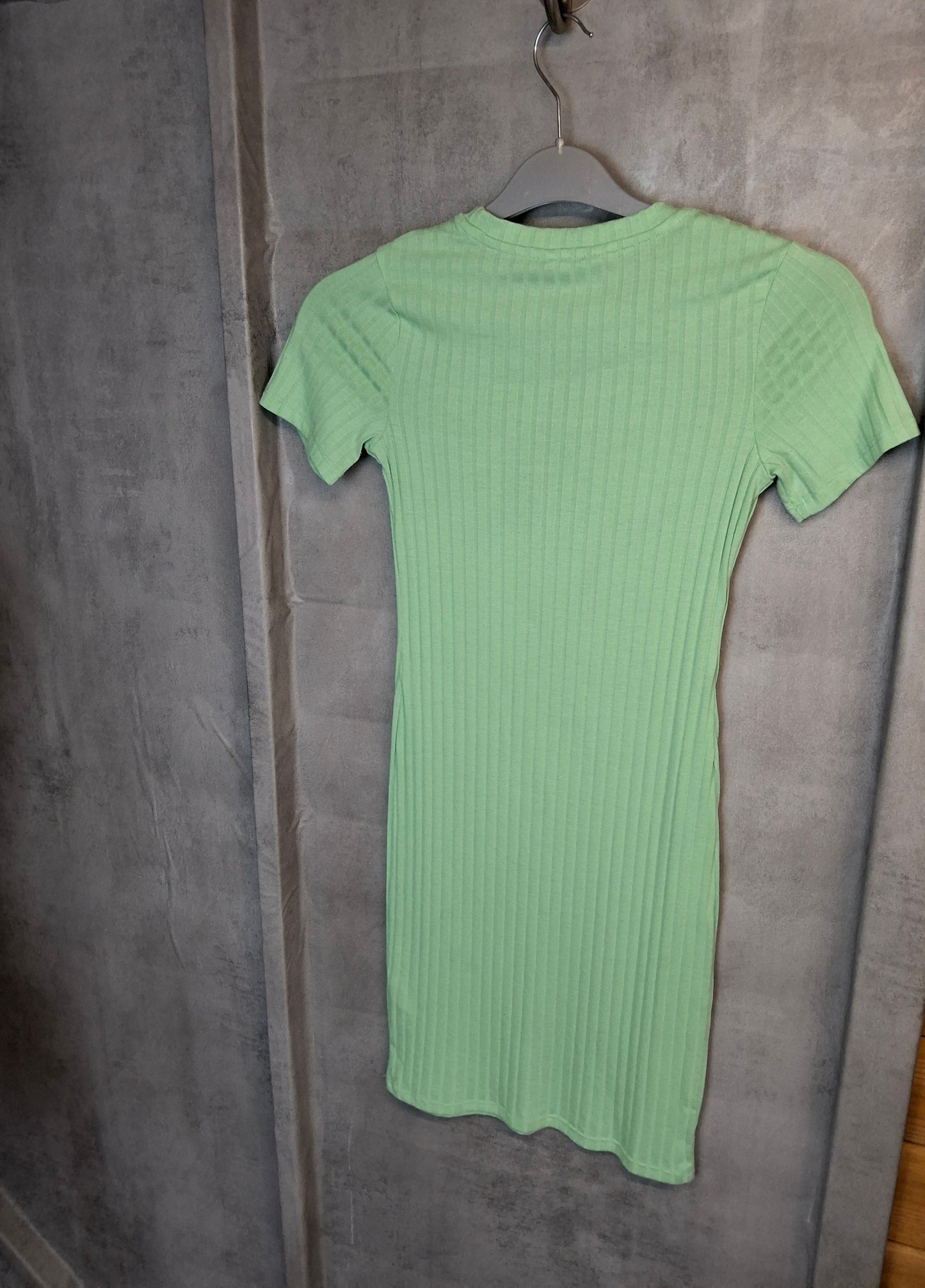 Primark Green Ribbed T-Shirt Dress | Size 6 Stretch Mini Dress Casual Fit