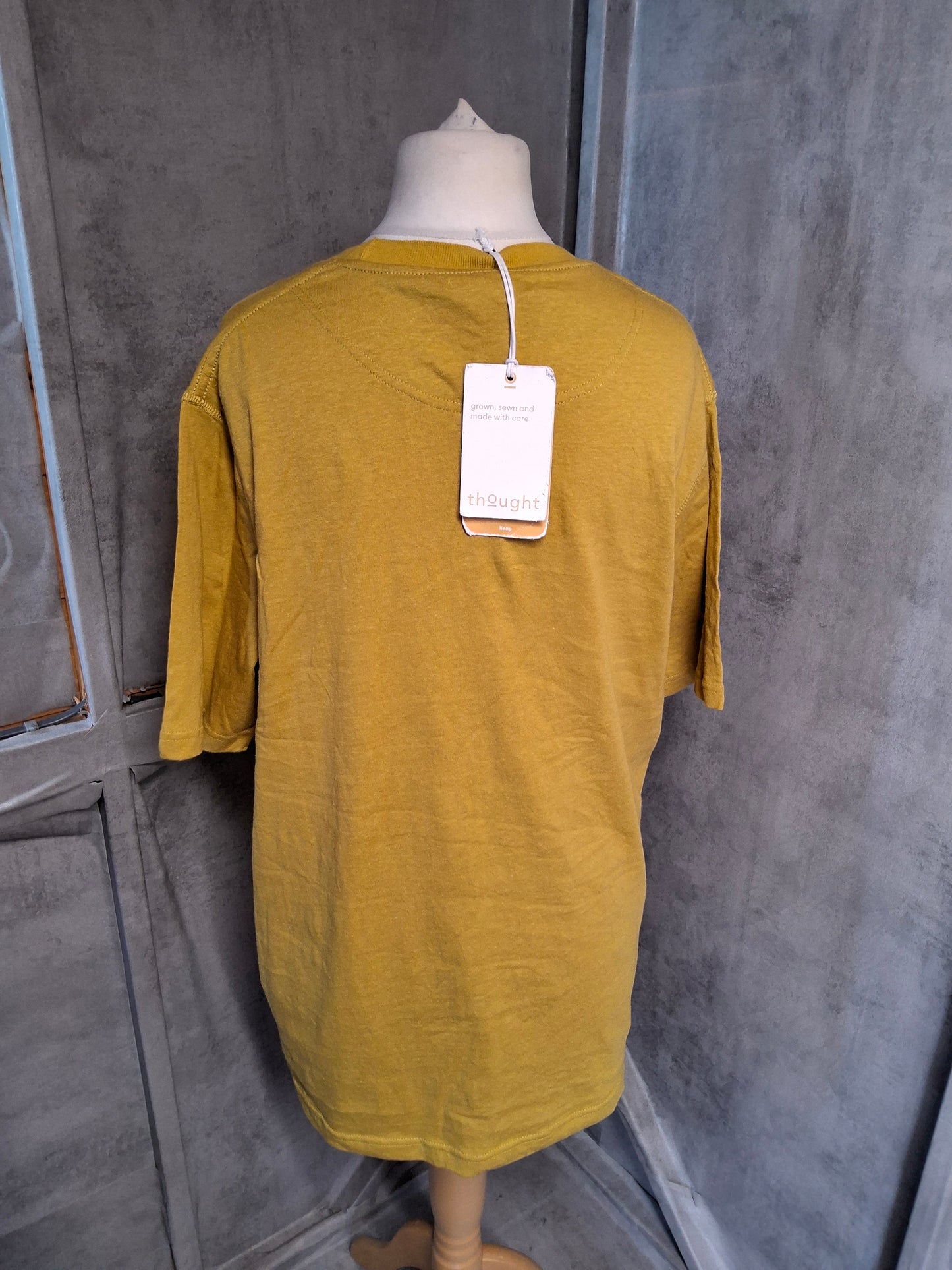 Thought Mustard Yellow Oversized T-Shirt NWT – Size L (UK size 12–16) Hemp Cotton Blend