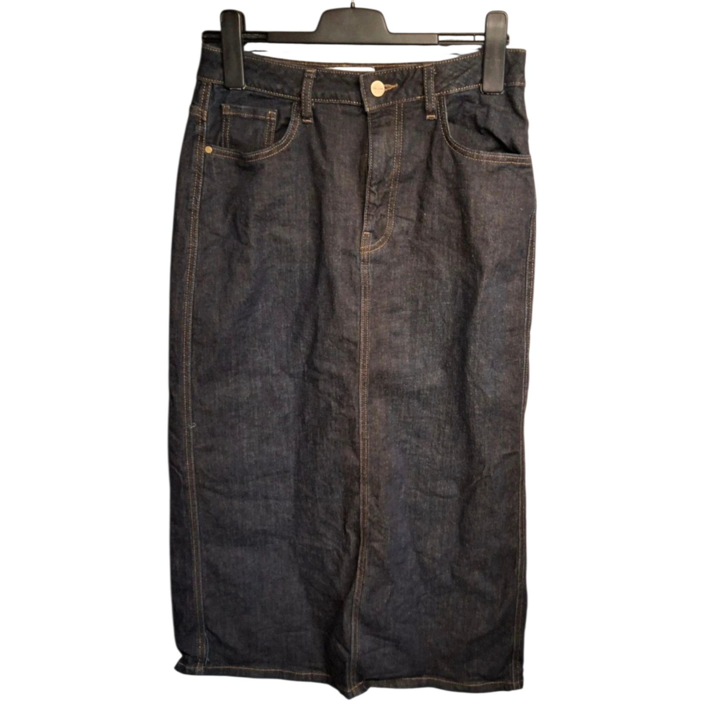 Primark The Edit Dark Navy Denim Long Skirt β Size 12, Pockets & Back Slit