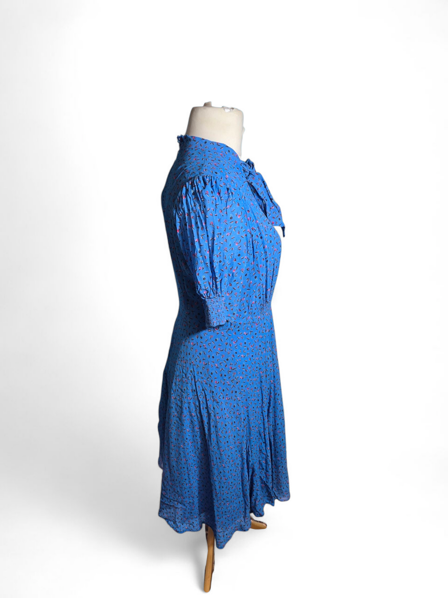 Studio by Preen Floral Midi Dress | Size 14 UK | Viscose, Asymmetrical Hem, V-Neck