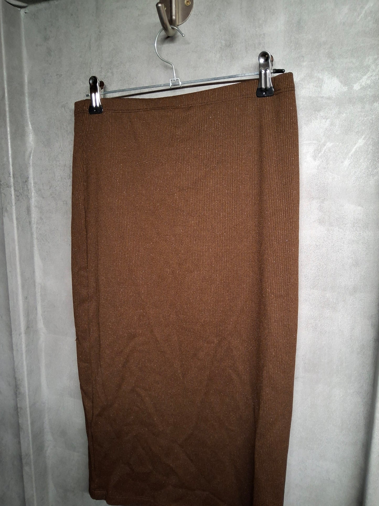 H&M Brown Glitter Bodycon Skirt – Size 8, Knee Length with Tie Detail