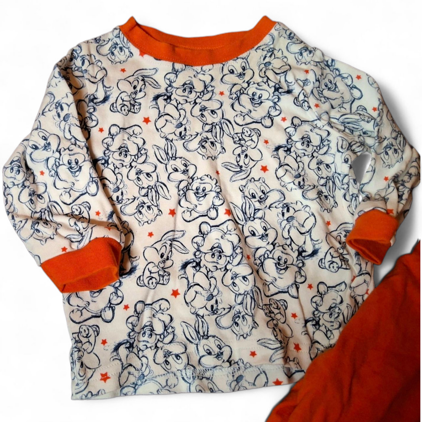 George Looney Tunes Baby Boys Pyjamas β White & Orange β Size 3β6 Months β 100% Cotton