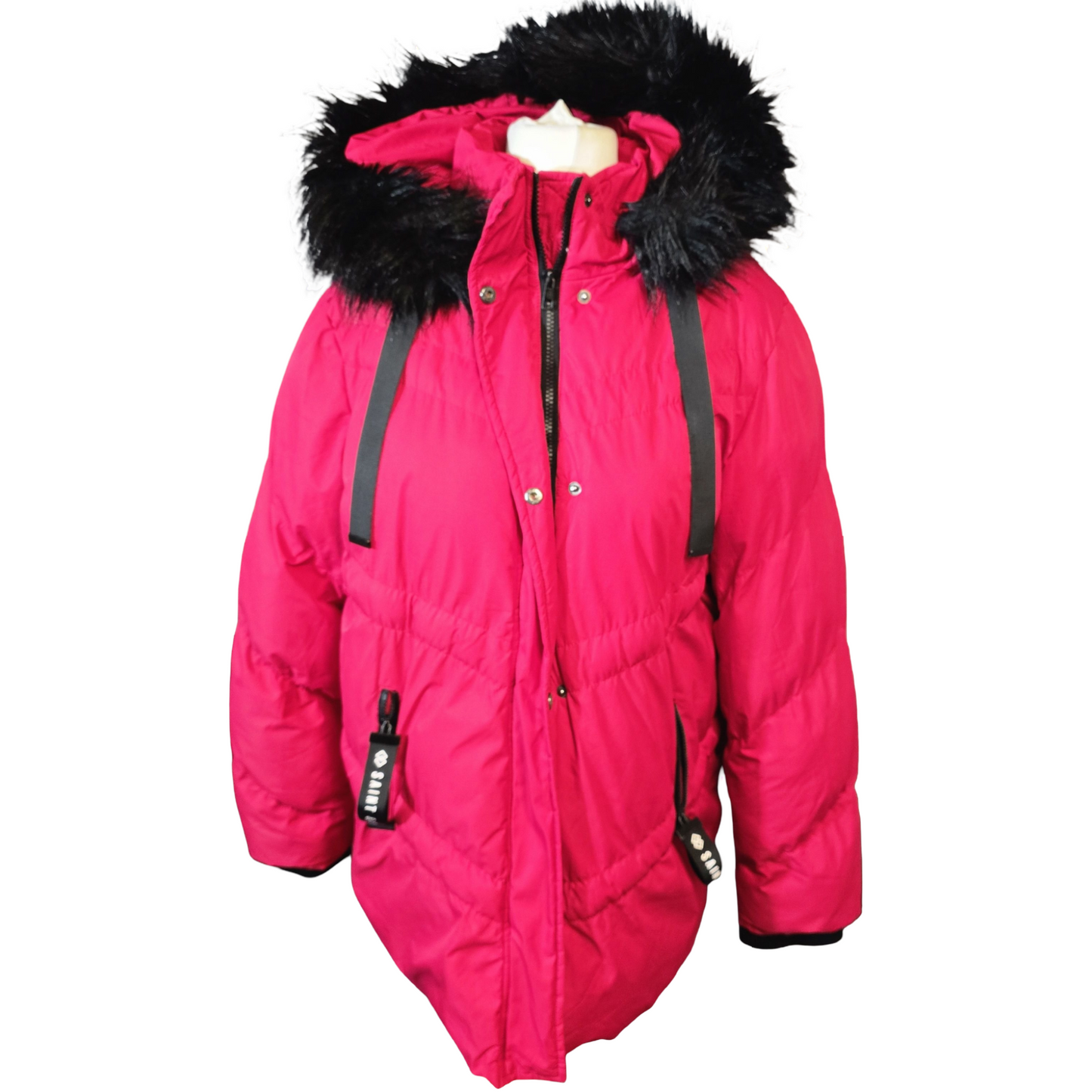 Saint & Sinner Red Puffer Midi Coat – Faux Fur Hood – Size 20