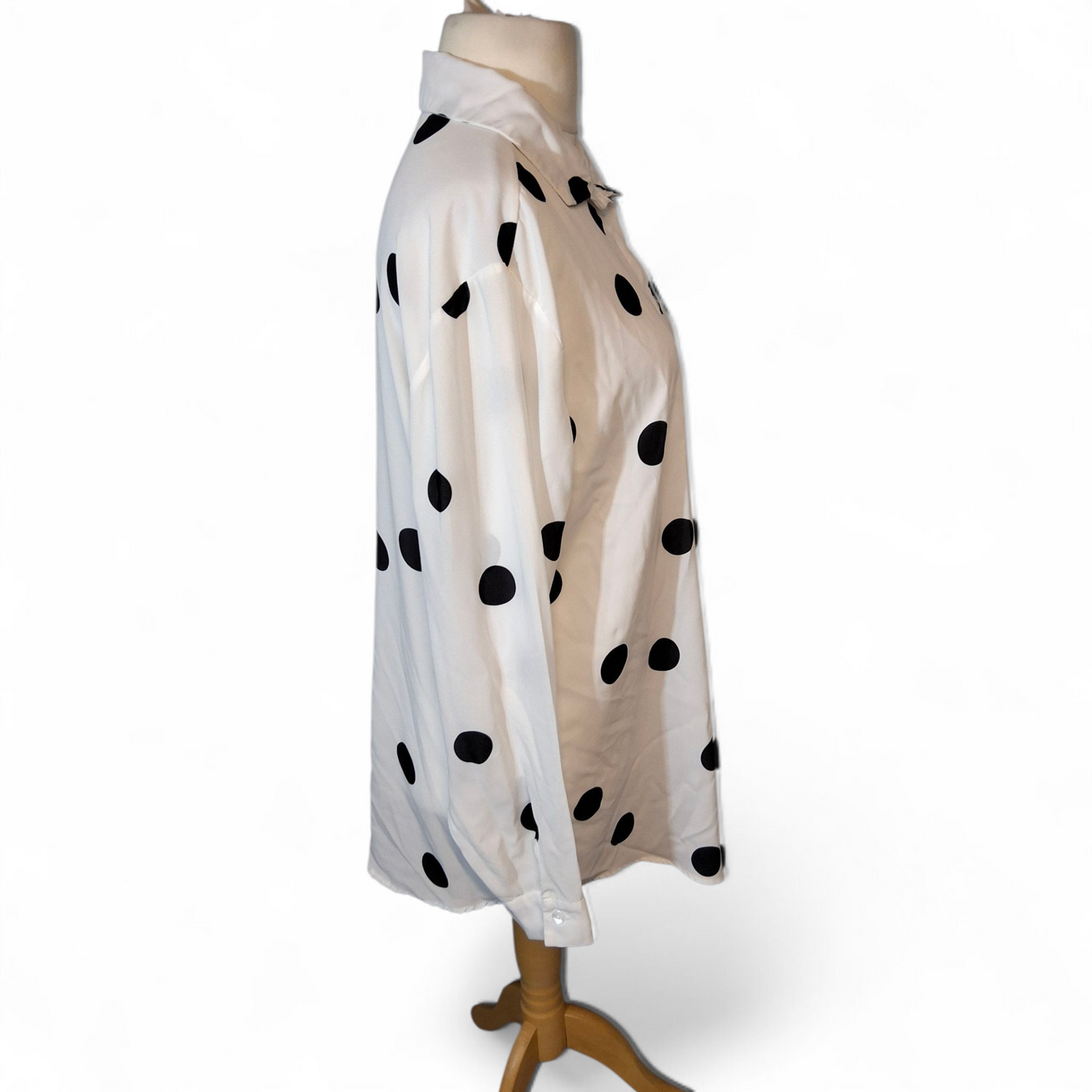 Boohoo Black & White Polka Dot Shirt β Sheer β Longer Length β Size 18